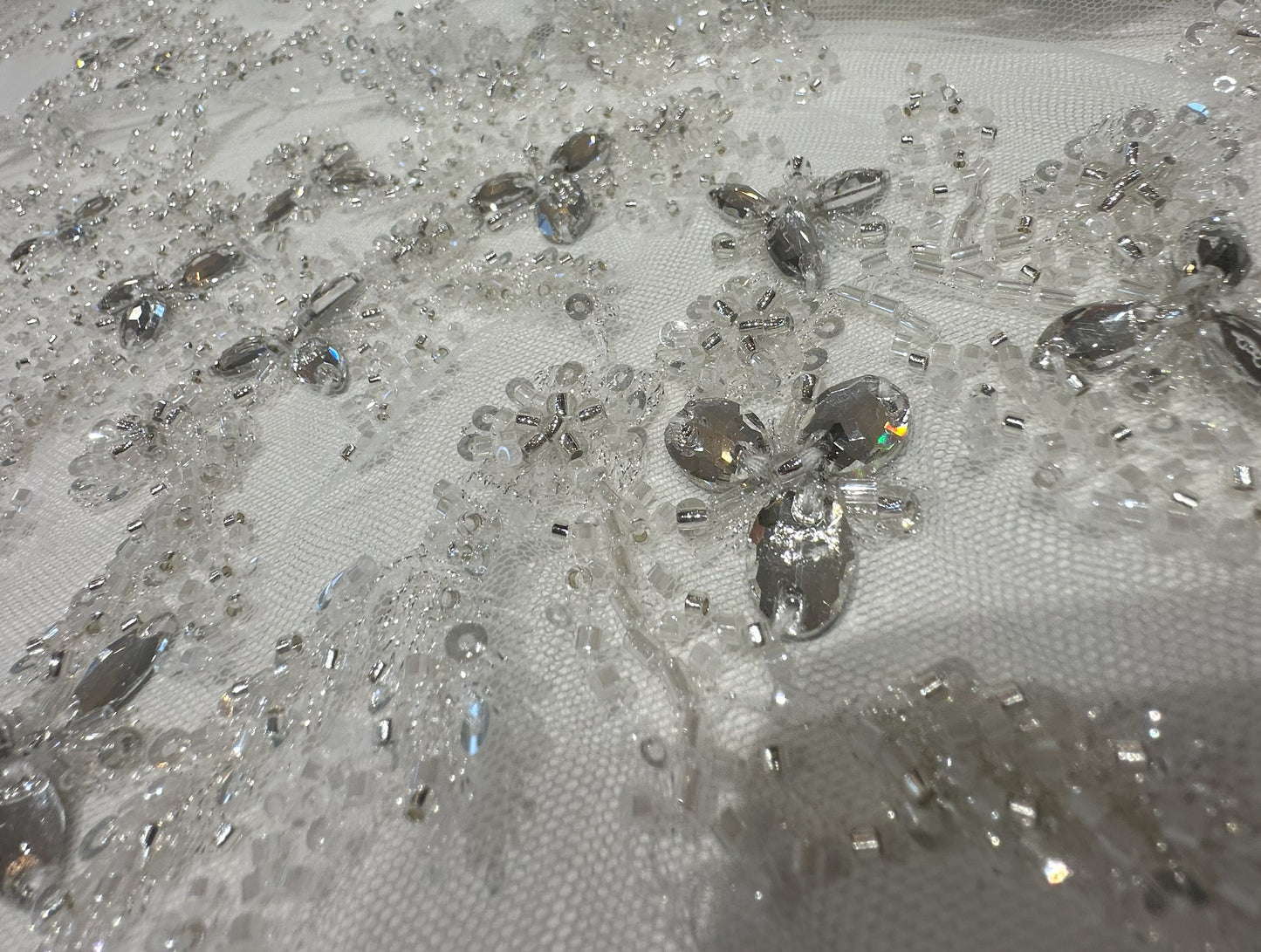 LL-1585, luxury handcrafted 3D lace with gemstones