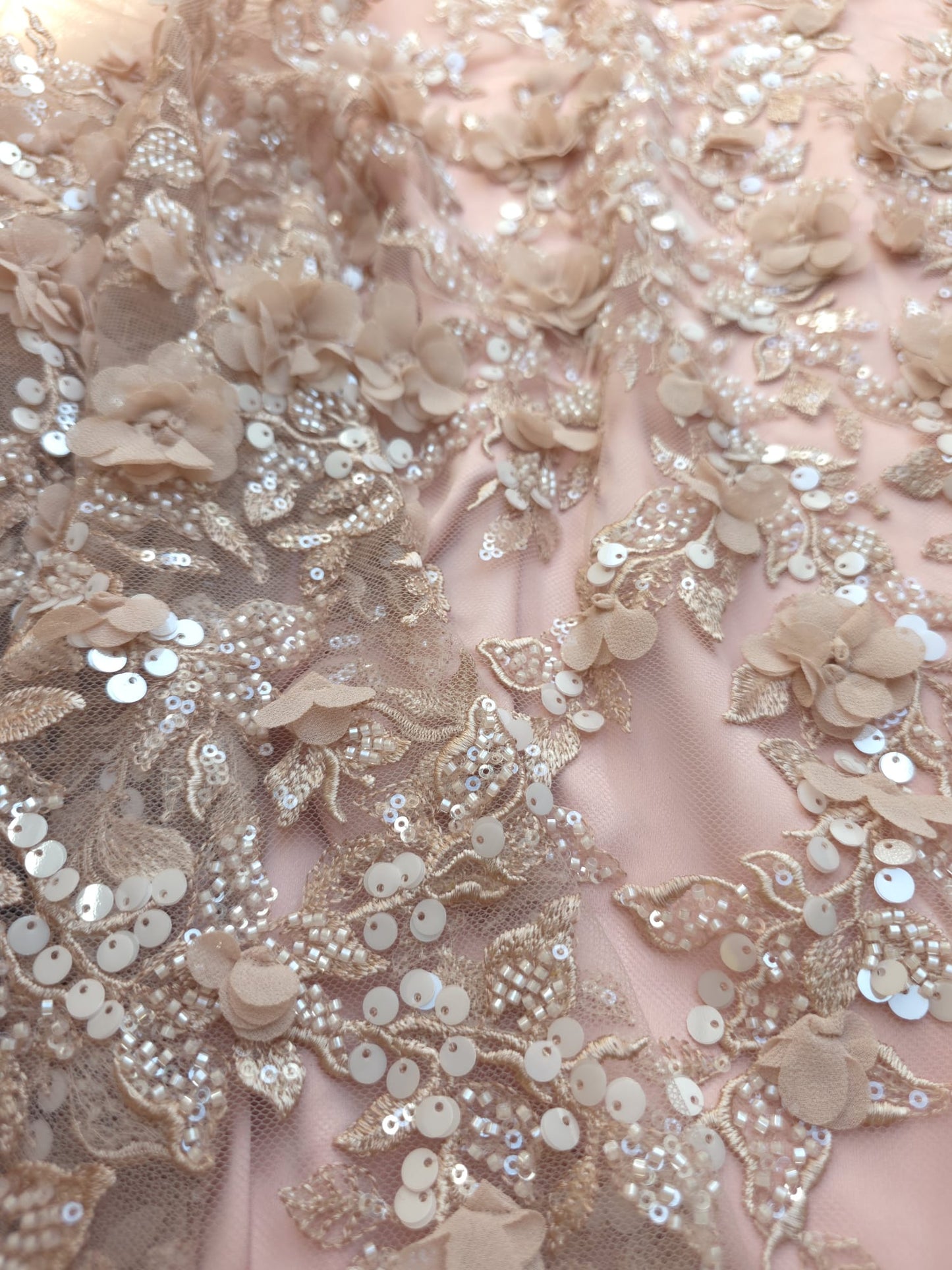 LL-1590, Tissu en dentelle florale 3D couleur vieux rose