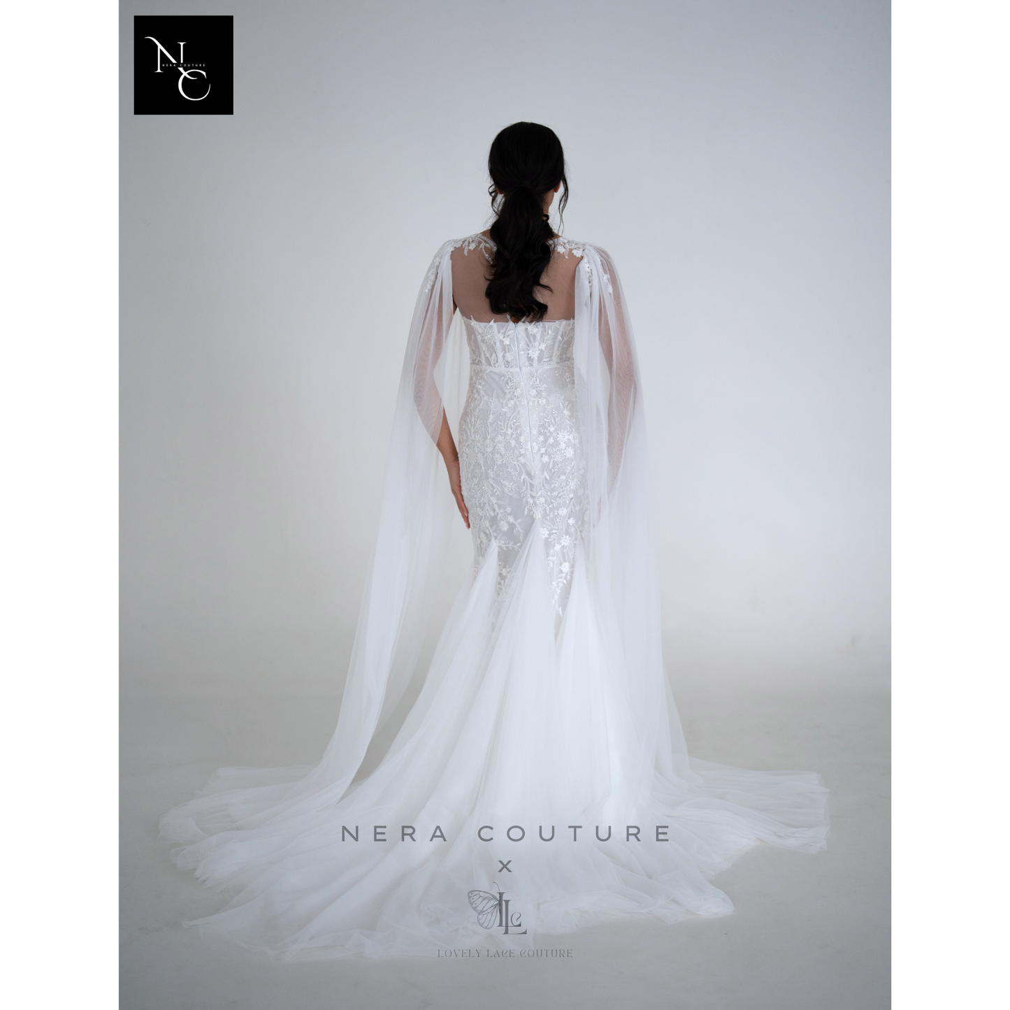 Serena Dress - Handmade white weddingdress with beaded lace corset in mermaid stlye