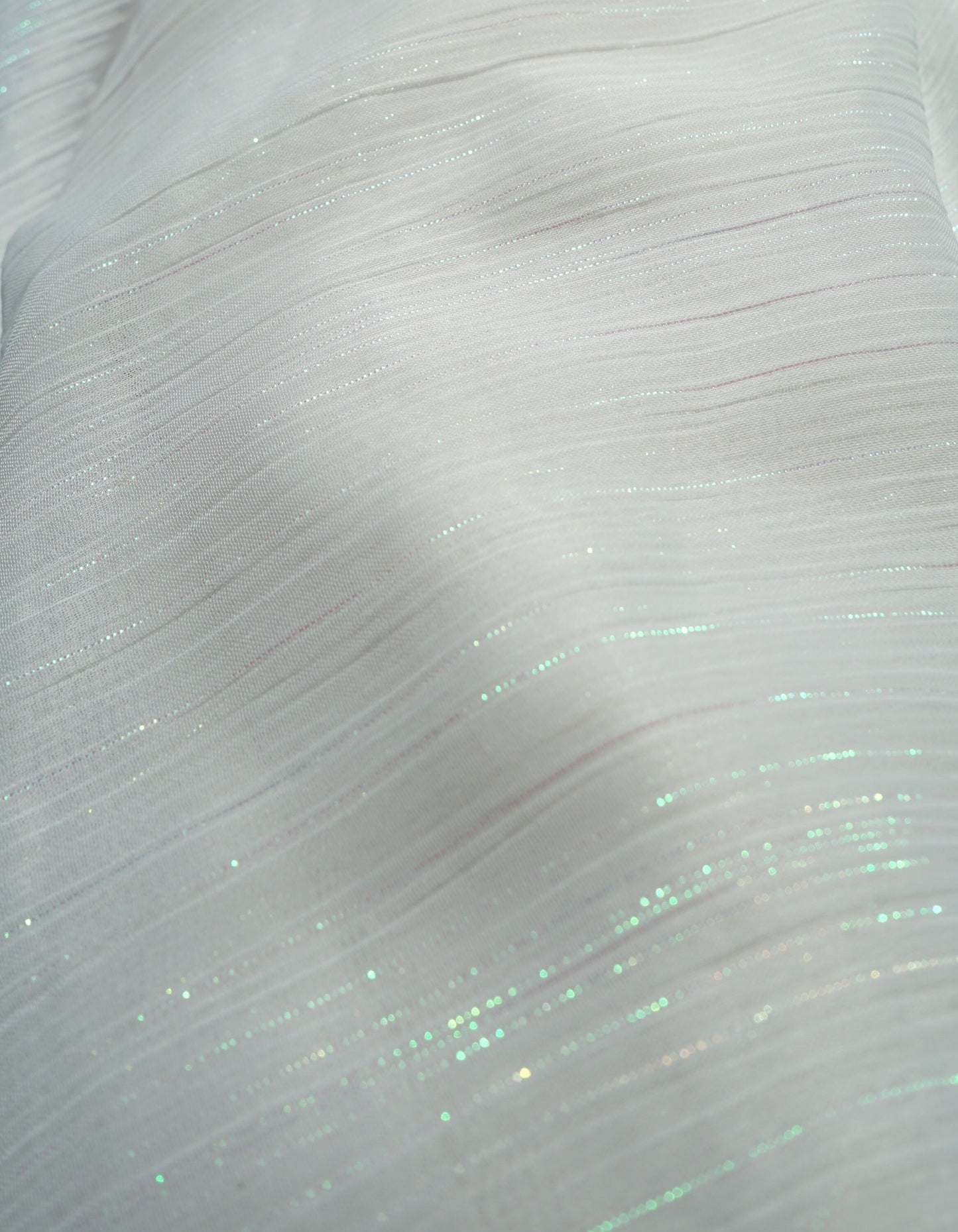 White Chiffon Fabric with sparkling stripes, high quality fabric, soft chiffon fabric for dresses, blouses or trousers LL-1172