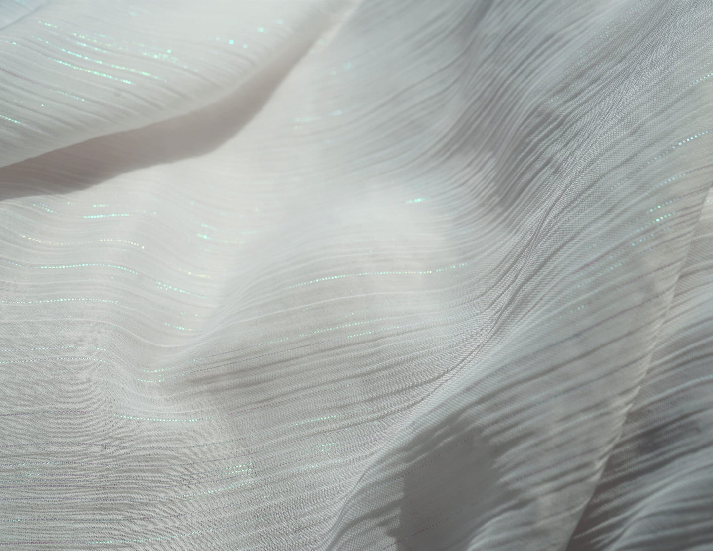 White Chiffon Fabric with sparkling stripes, high quality fabric, soft chiffon fabric for dresses, blouses or trousers LL-1172