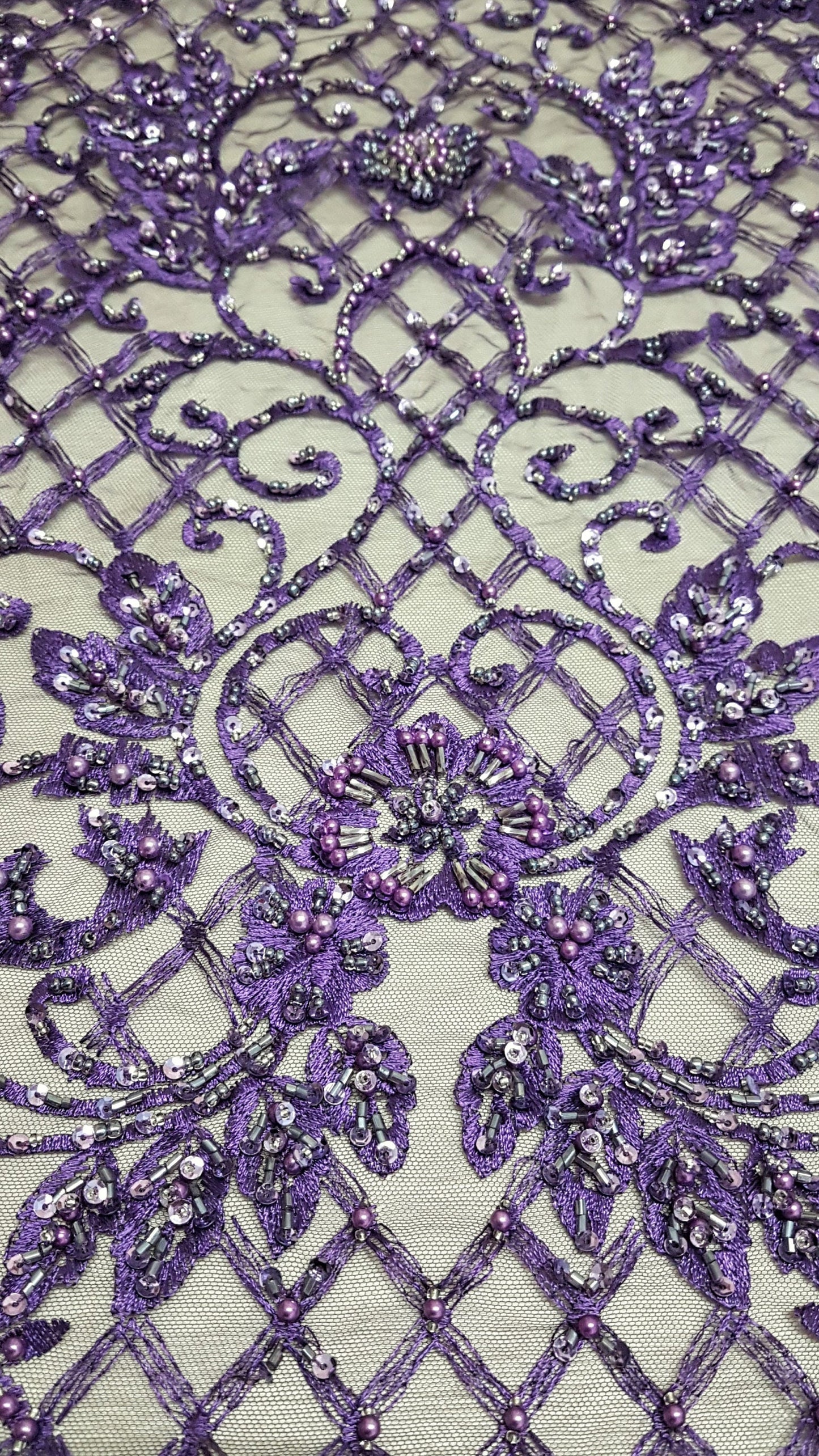 Ornamental lace fabric in purple color, Colored Bridal lace fabric, Embroidered lace fabric for wedding dresses or evening dresses LL-1308