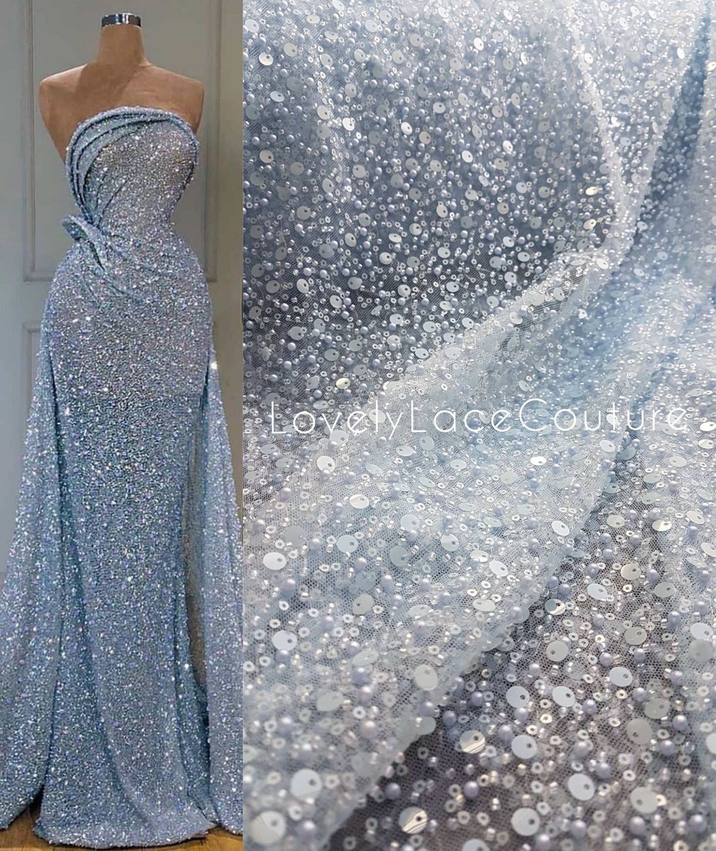 Umwerfende Brautspitze mit Perlen und großen Pailletten, Pallas Couture Spitzen Stoff, luxuriöse Braut und Hochzeitspitze, Designer Spitze