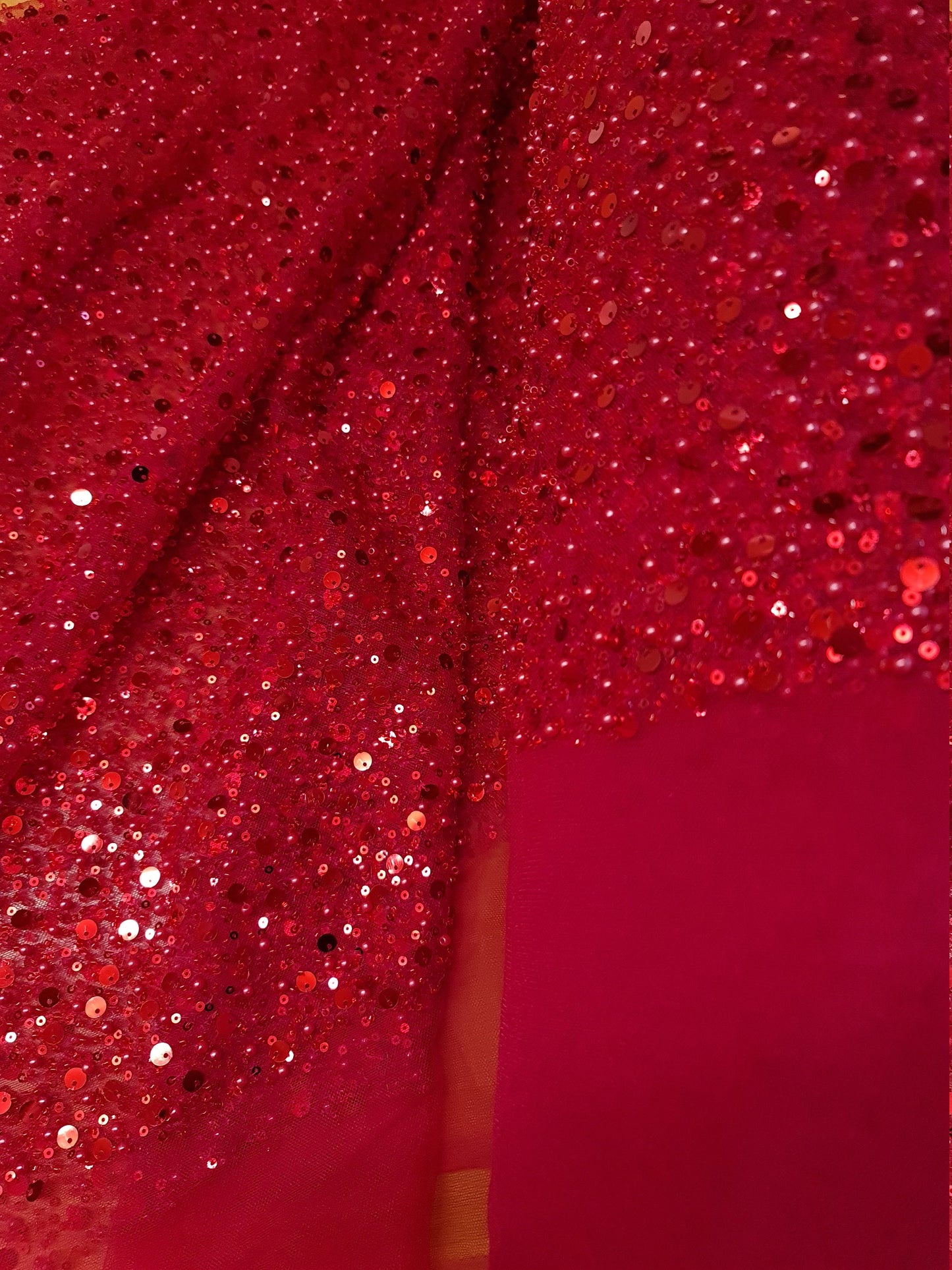 Beaded bridal lace fabric with big sequins in red, Pallas Couture Lace Fabric, luxurious beaded wedding dress lace, designer lace LL-1298