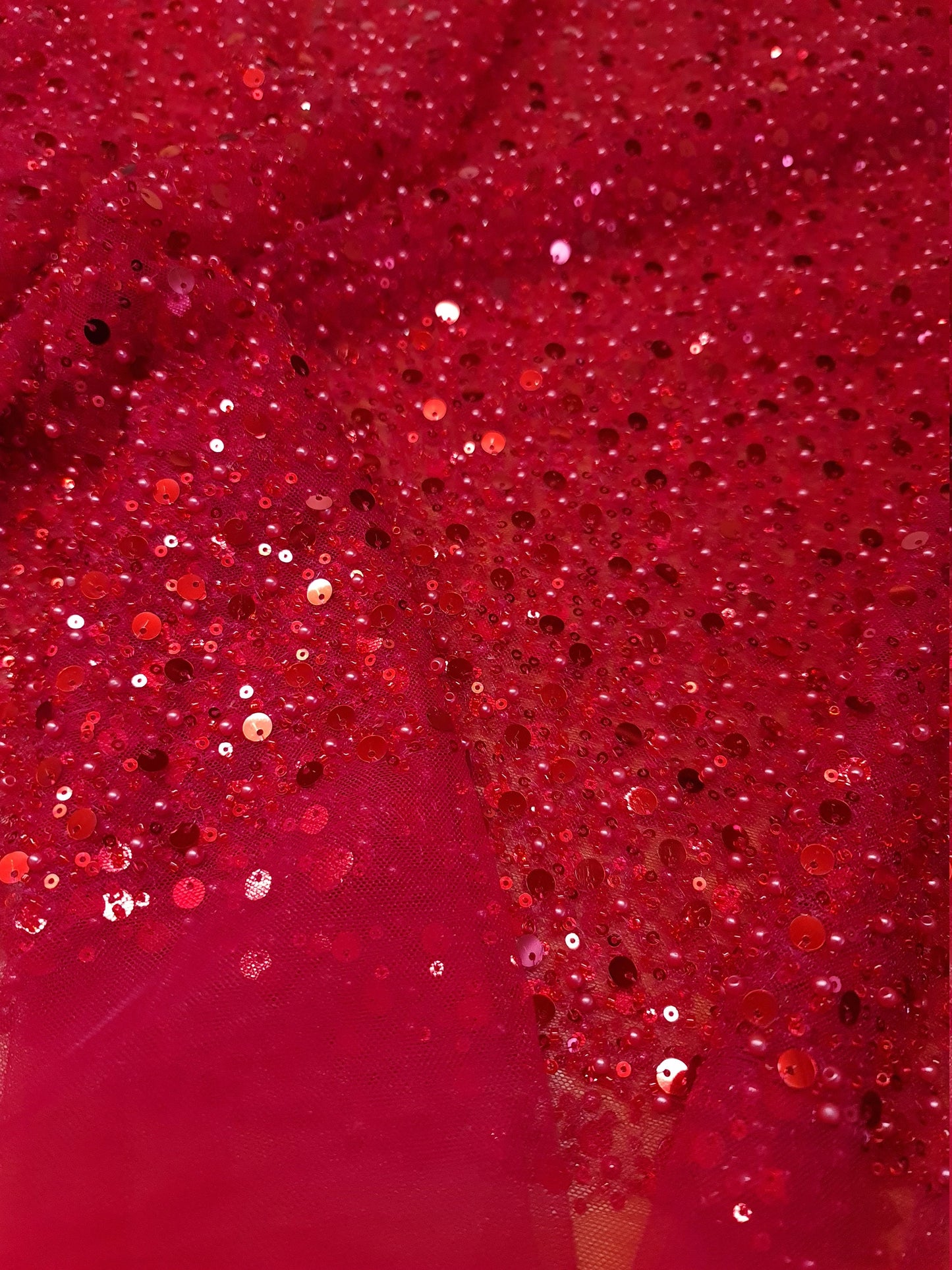 Beaded bridal lace fabric with big sequins in red, Pallas Couture Lace Fabric, luxurious beaded wedding dress lace, designer lace LL-1298