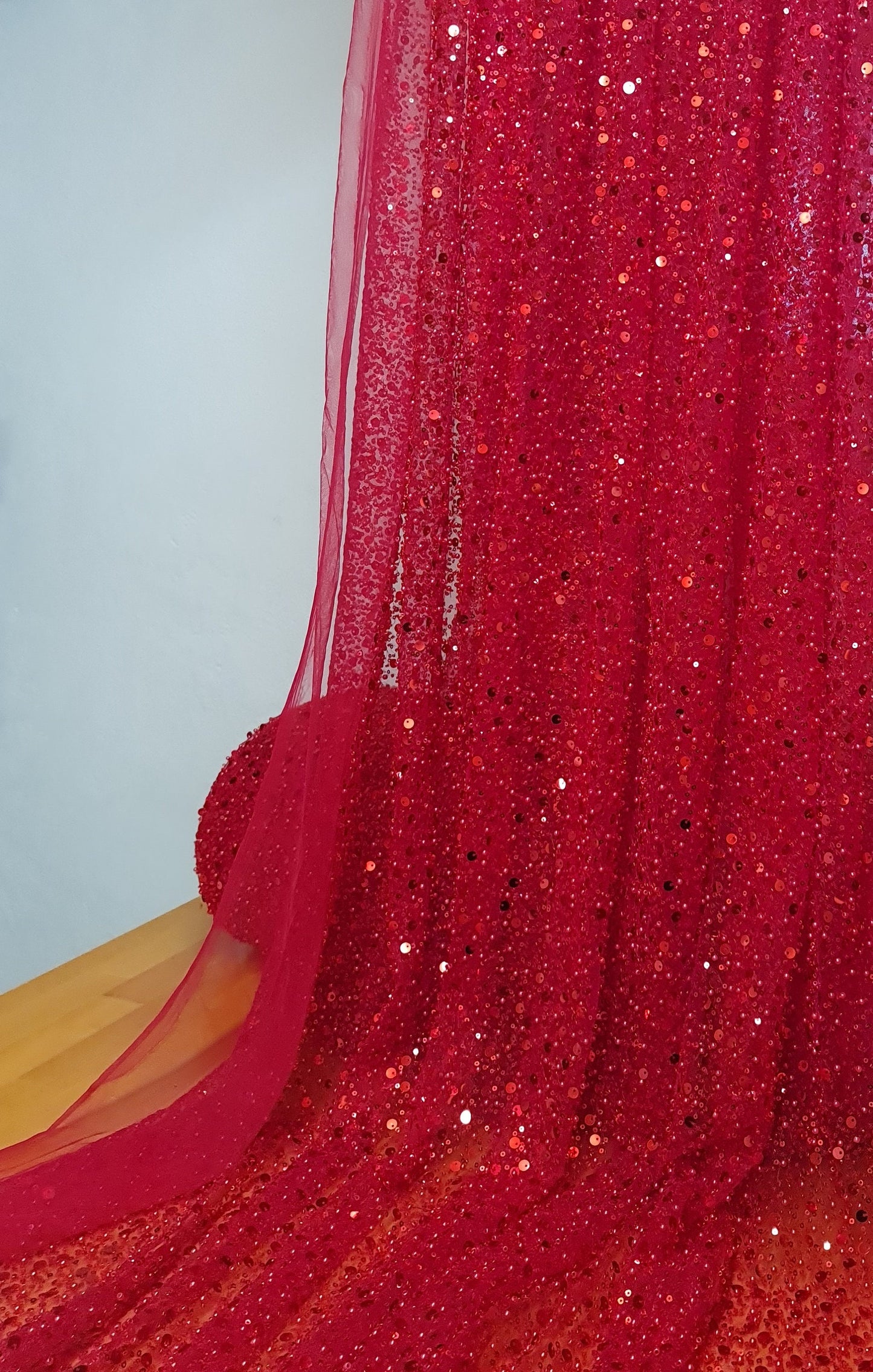 Beaded bridal lace fabric with big sequins in red, Pallas Couture Lace Fabric, luxurious beaded wedding dress lace, designer lace LL-1298