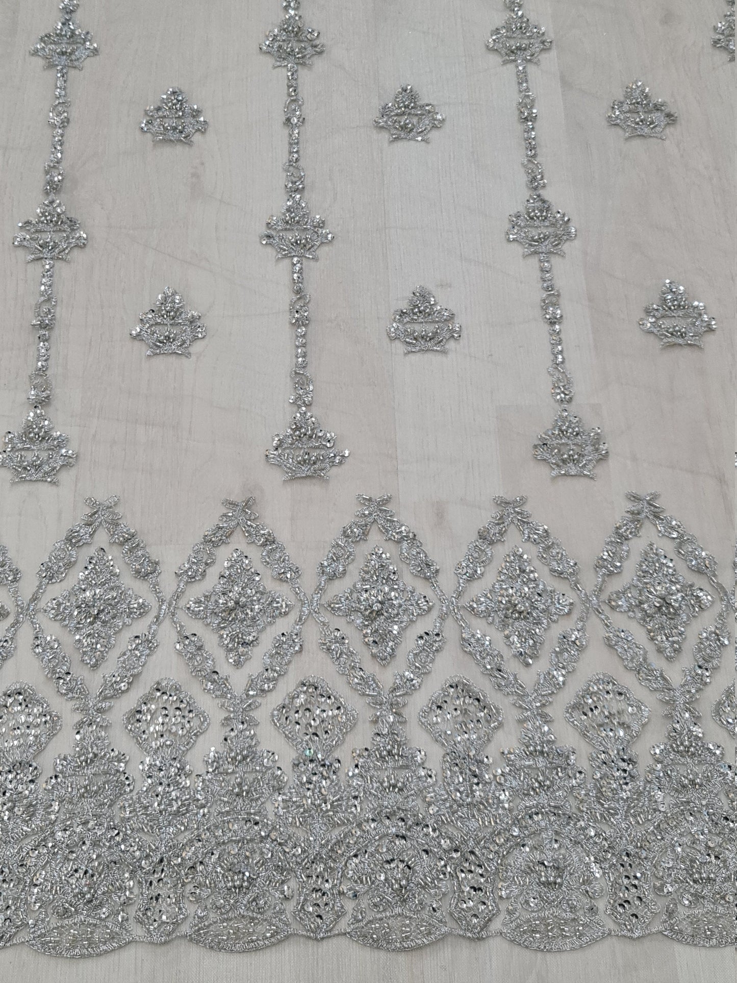 Splendid Handmade 3DLace Fabric for a Princess, beaded lace in silver color, wedding lace fabric, embroidered lace, bridal lace LL-1316