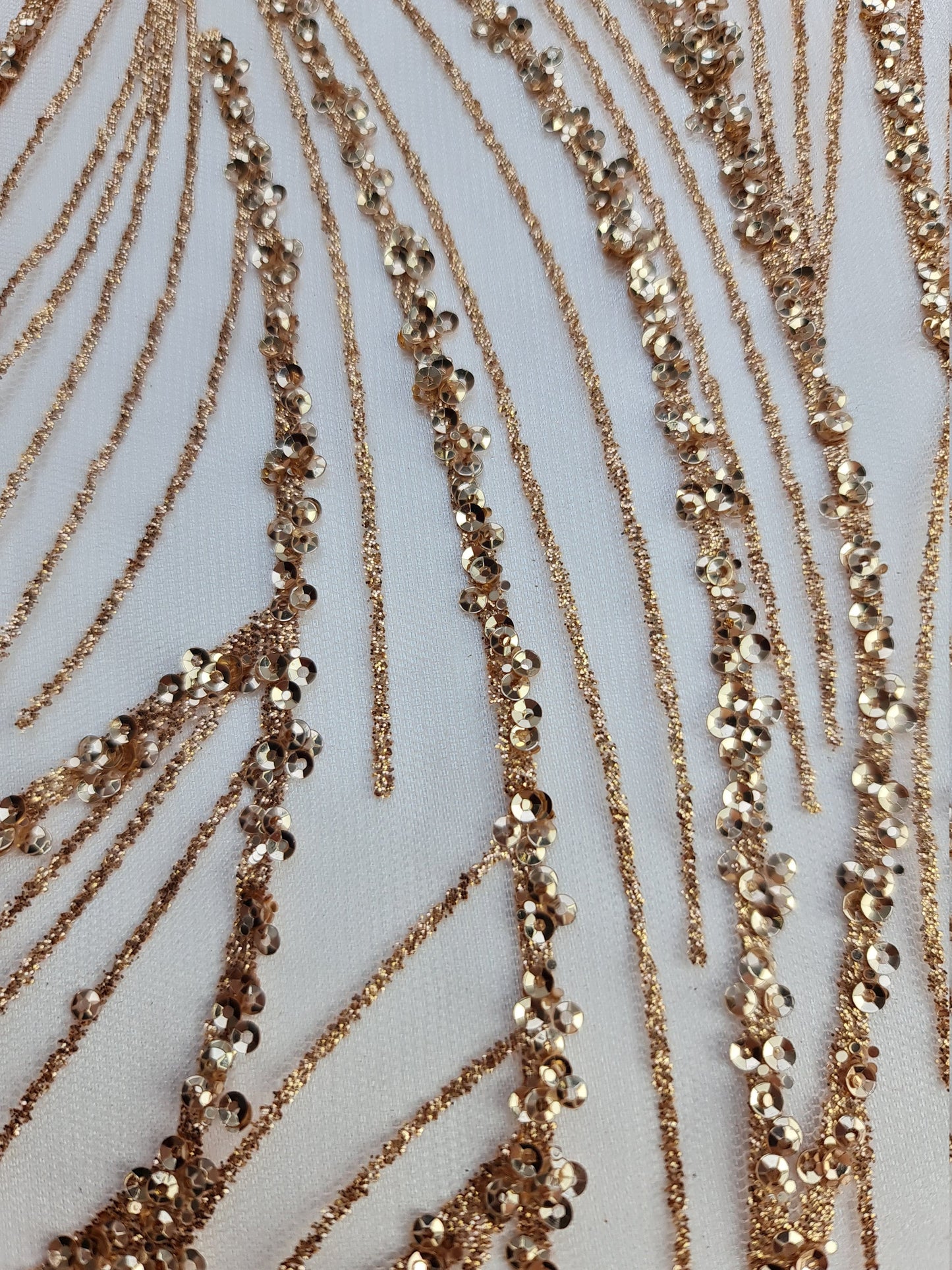 Glitter fabric with sequins in roségold, gold or blue color, net fabric with abstract design