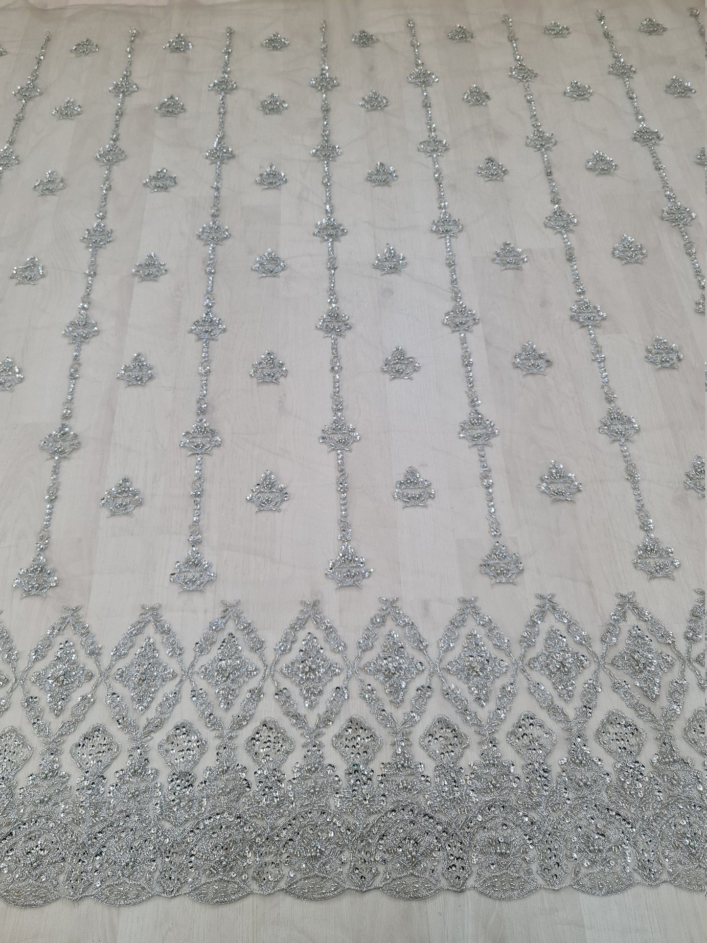 Splendid Handmade 3DLace Fabric for a Princess, beaded lace in silver color, wedding lace fabric, embroidered lace, bridal lace LL-1316