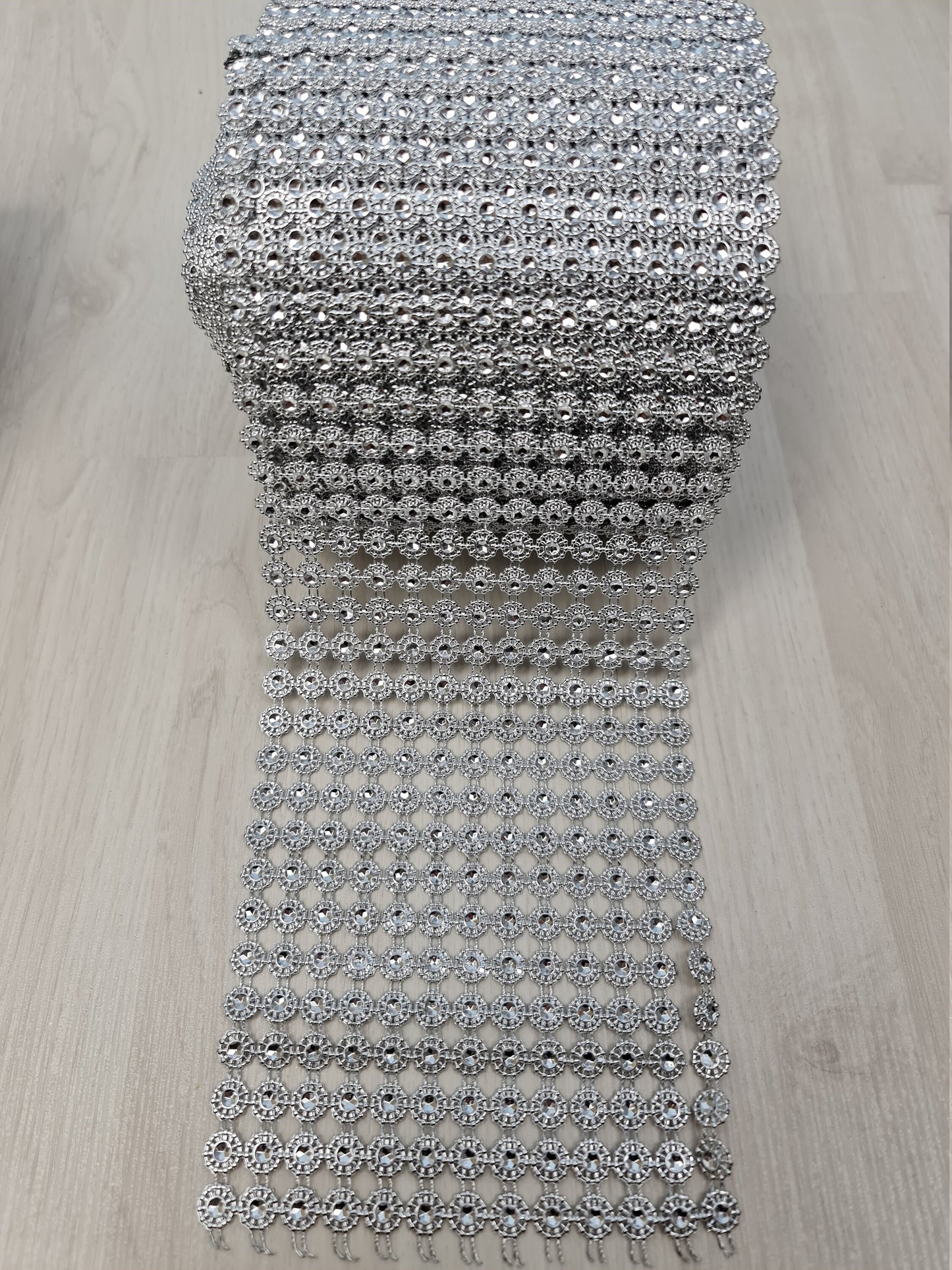 Ribbon Mesh Crystal Silver, Rhinestone appliqués, strap, trim, ribbon for decoration, dresses, evening gowns and accessoires