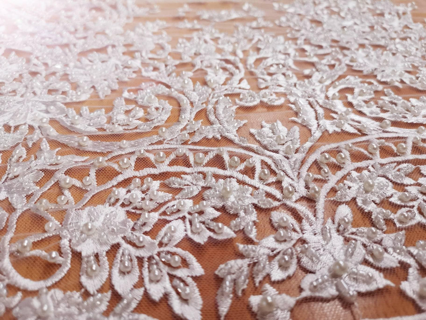 Offwhite lace fabric, Bridal lace fabric, Embroidered lace fabric, Wedding Lace, French, Net Lace, Flower Lace LL-1114