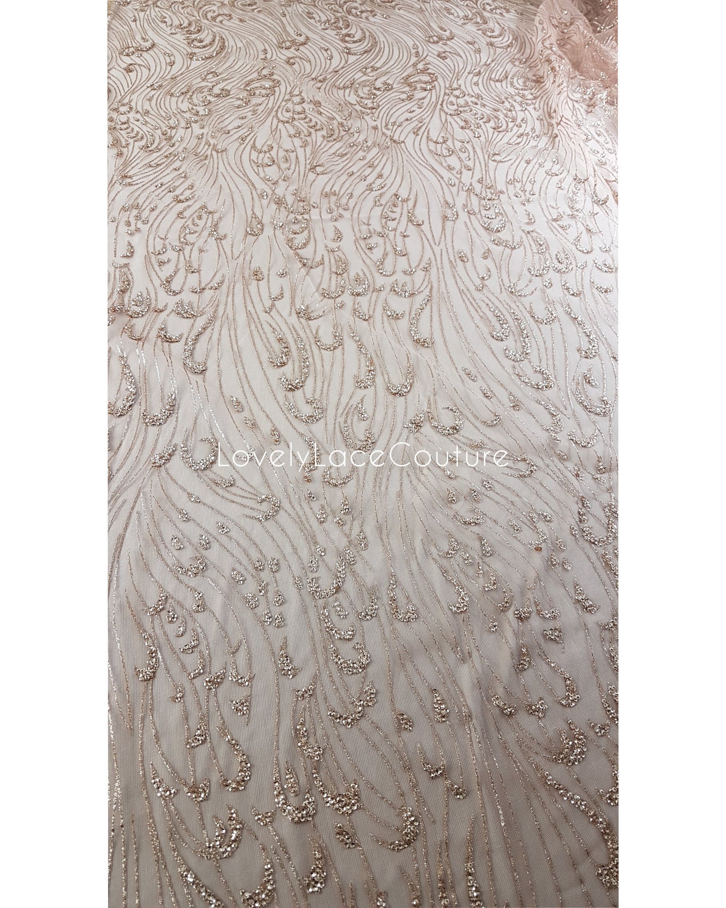 Glitter Stoff mit Pailletten in roségold LL-1391 oder silber LL-1392, Netzstoff mit Glitter im abstraktem Design