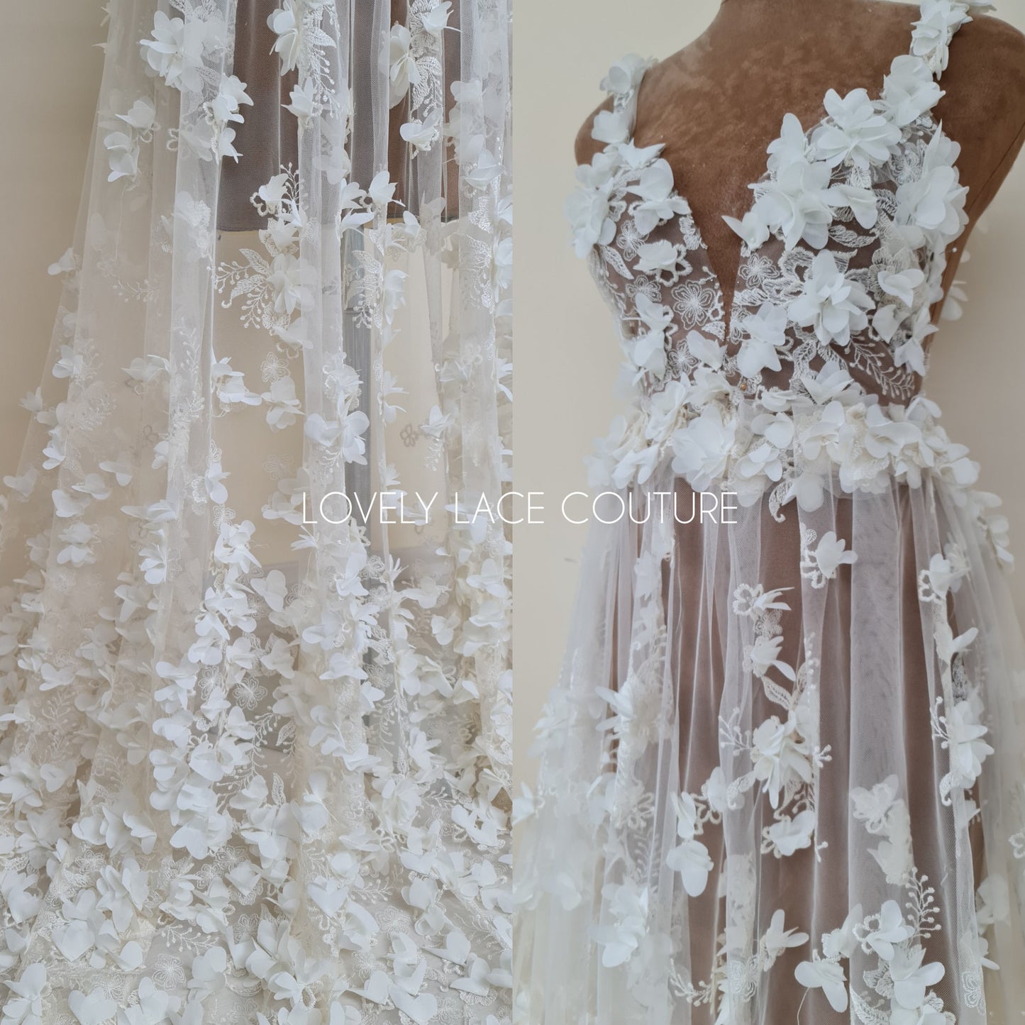 Lovely bridal lace fabric with big flowers, 3DLace Fabric in off-white, ivory, beige, mint, sage green, pink and greyblue wedding dress lace
