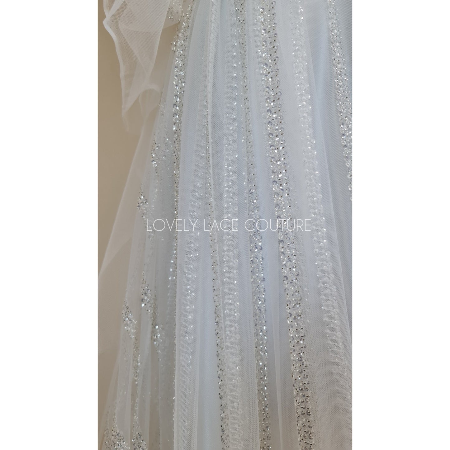 Beautiful modern lace fabric with beads and sequins in white color, bridal lace by yards, Couture Lace Fabric, wedding dress lace LL-1435