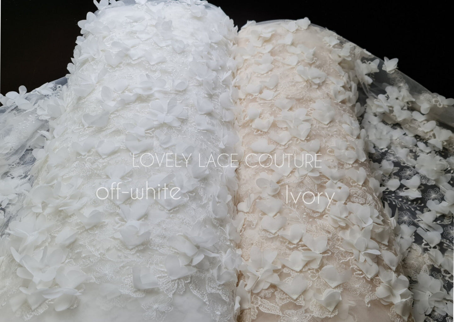 Lovely bridal lace fabric with big flowers, 3DLace Fabric in off-white, ivory, beige, mint, sage green, pink and greyblue wedding dress lace