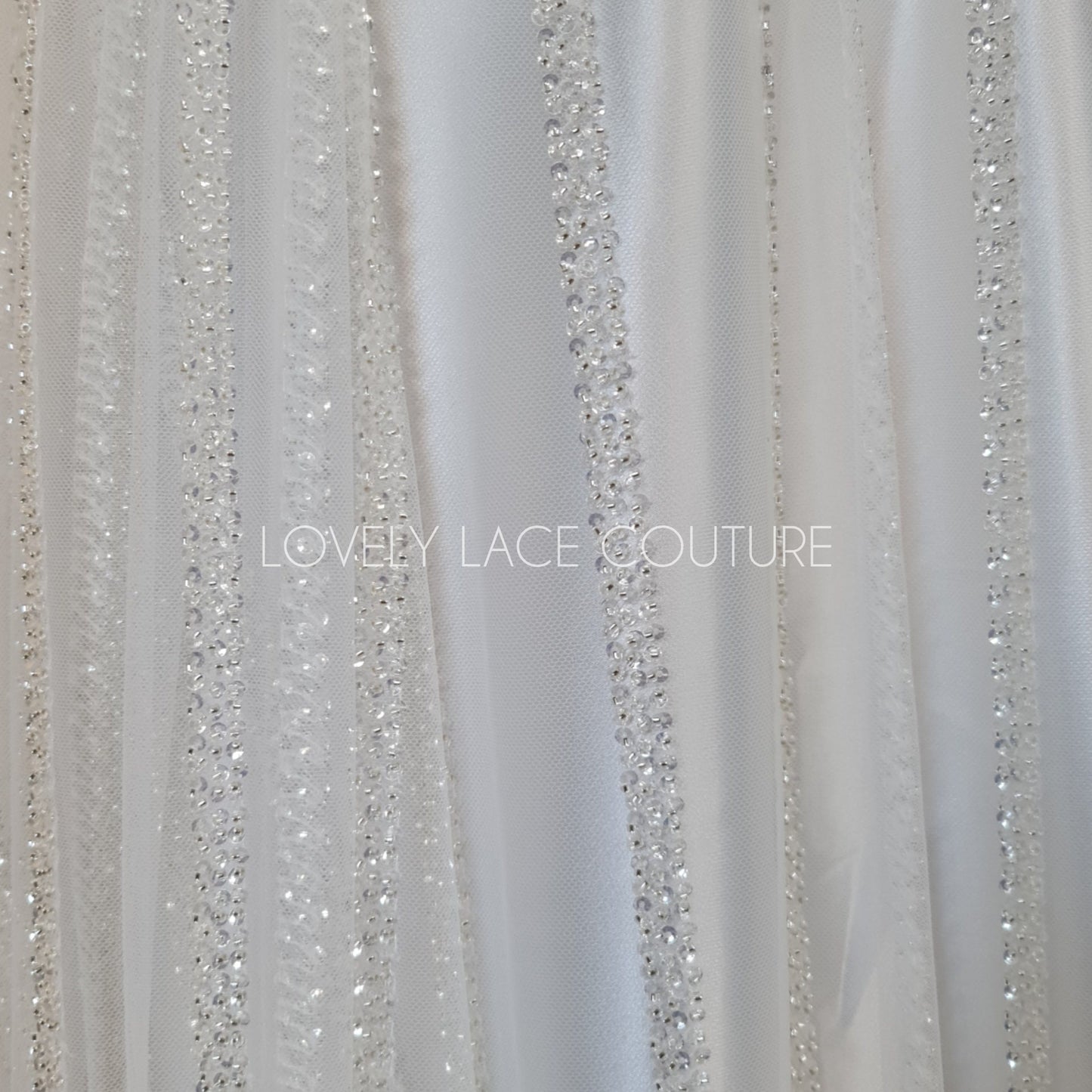Beautiful modern lace fabric with beads and sequins in white color, bridal lace by yards, Couture Lace Fabric, wedding dress lace LL-1435