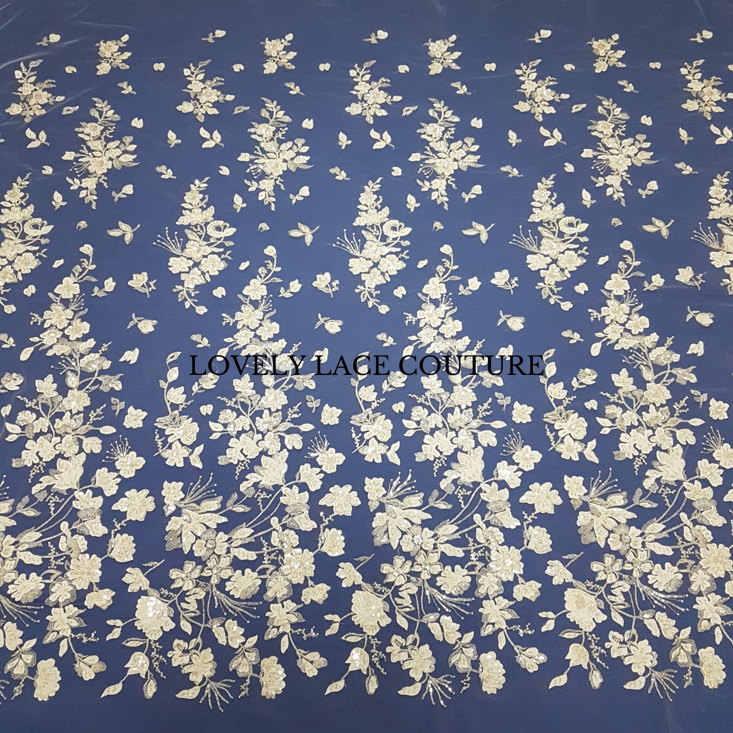 Flower bridal lace fabric with white net, silver flowers and beads and transparent sequins, wedding dress lace, fabric by yard LL-1447