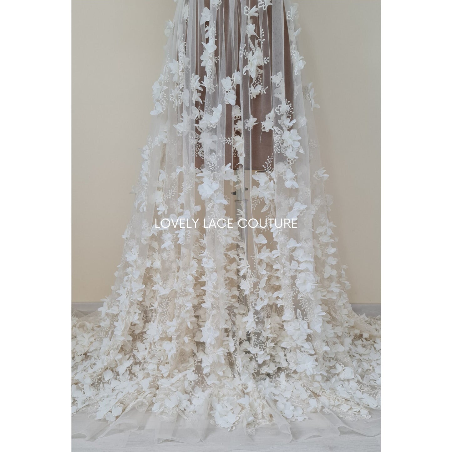 Lovely bridal lace fabric with big flowers, 3DLace Fabric in off-white, ivory, beige, mint, sage green, pink and greyblue wedding dress lace