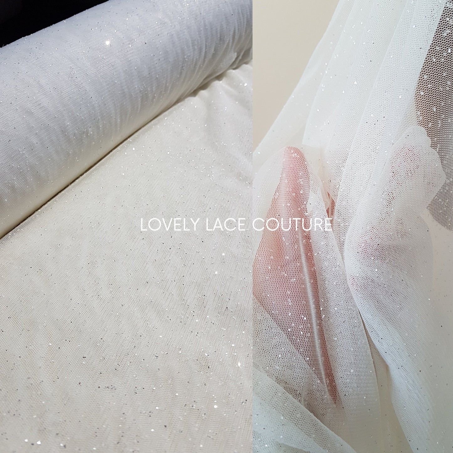 Very soft glitter tulle fabric in off-white or ivory, sparkling tulle for bridal veils or wedding dresses, mesh fabric, veil tulle LL-1462