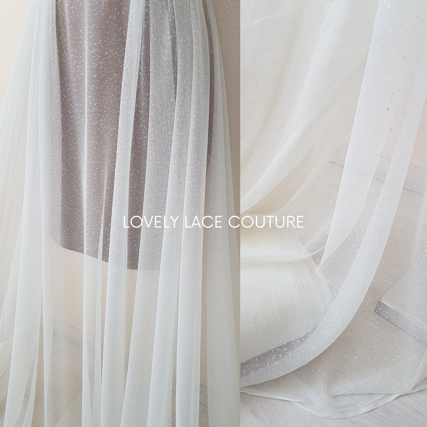 Very soft glitter tulle fabric in off-white or ivory, sparkling tulle for bridal veils or wedding dresses, mesh fabric, veil tulle LL-1462