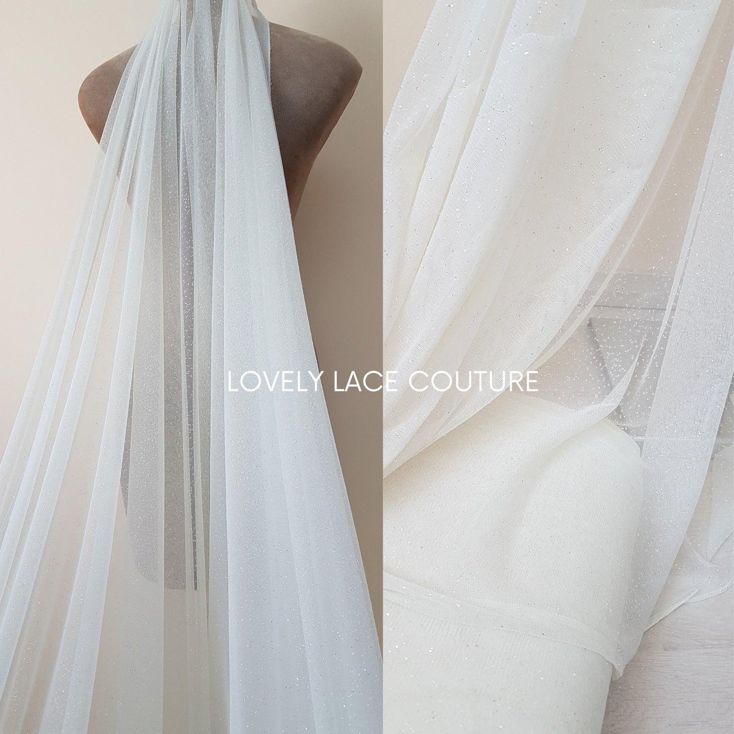 Very soft glitter tulle fabric in off-white or ivory, sparkling tulle for bridal veils or wedding dresses, mesh fabric, veil tulle LL-1462