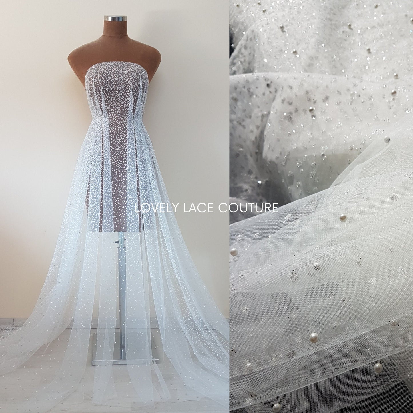 Soft Pearl-Tulle Fabric with glitter for bridal veils and wedding dresses, beautiful bridal tulle fabric, veil tulle, tulle in white LL-1464