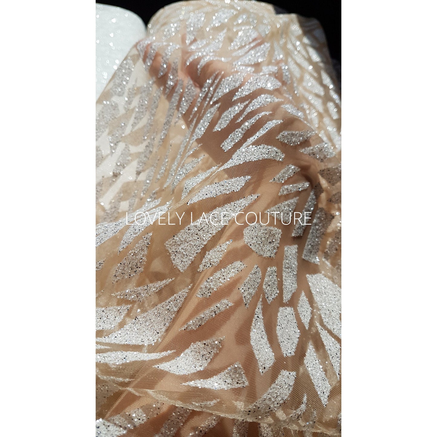 Gorgeous modern glitter tulle design, glitter fabric in color white LL- 1466-1 or nude LL-1466-2, net fabric with abstract design