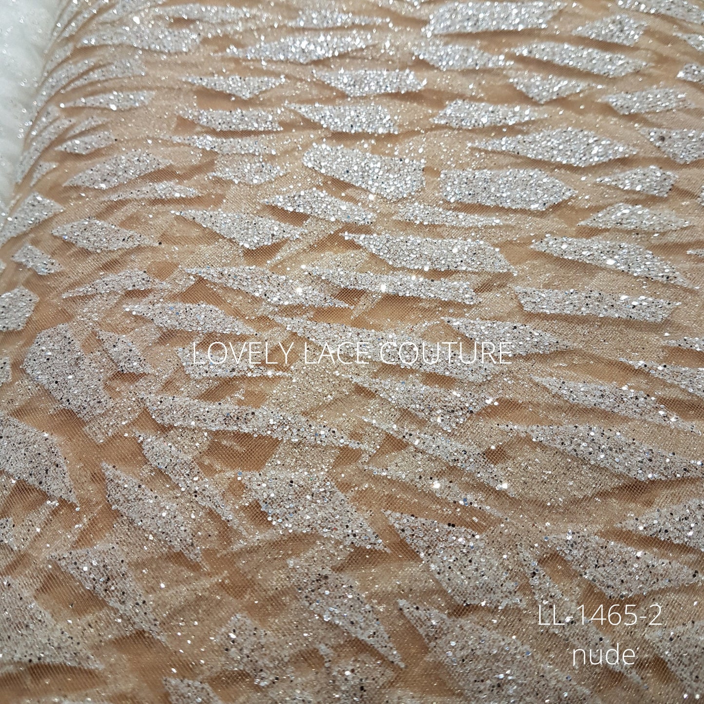 Gorgeous modern glitter tulle design, glitter fabric in color white LL- 1466-1 or nude LL-1466-2, net fabric with abstract design