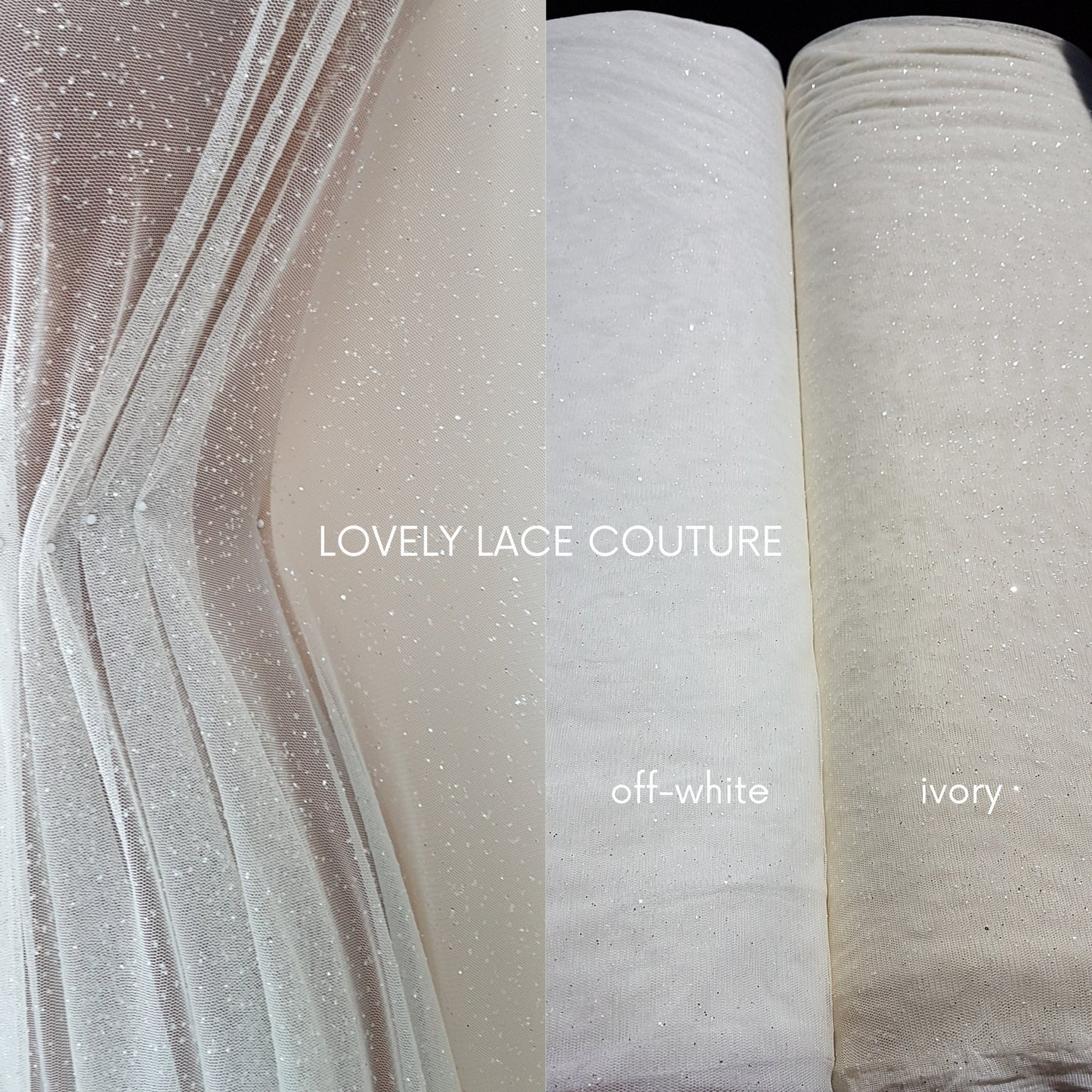 Very soft glitter tulle fabric in off-white or ivory, sparkling tulle for bridal veils or wedding dresses, mesh fabric, veil tulle LL-1462