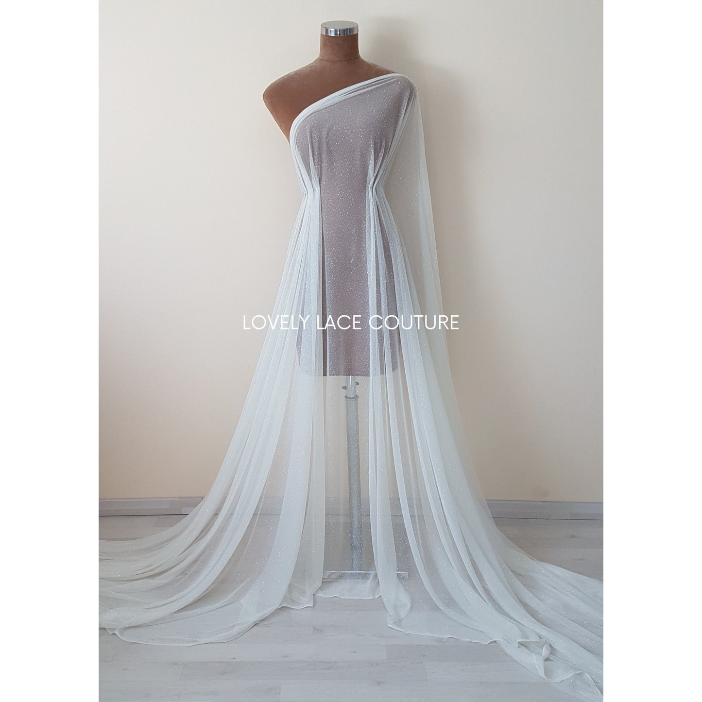 Very soft glitter tulle fabric in off-white or ivory, sparkling tulle for bridal veils or wedding dresses, mesh fabric, veil tulle LL-1462