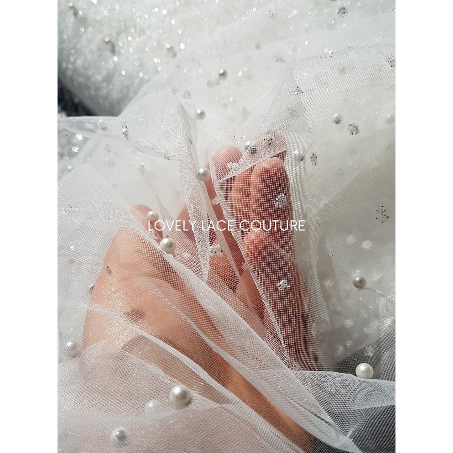 Soft Pearl-Tulle Fabric with glitter for bridal veils and wedding dresses, beautiful bridal tulle fabric, veil tulle, tulle in white LL-1464