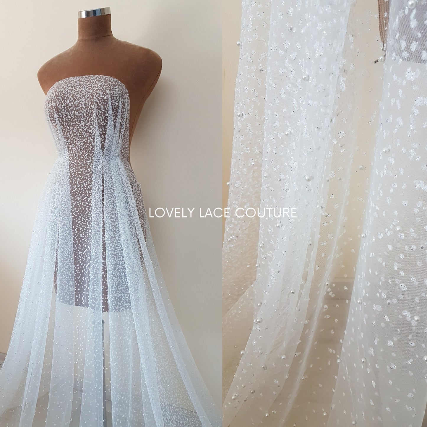 Soft Pearl-Tulle Fabric with glitter for bridal veils and wedding dresses, beautiful bridal tulle fabric, veil tulle, tulle in white LL-1464