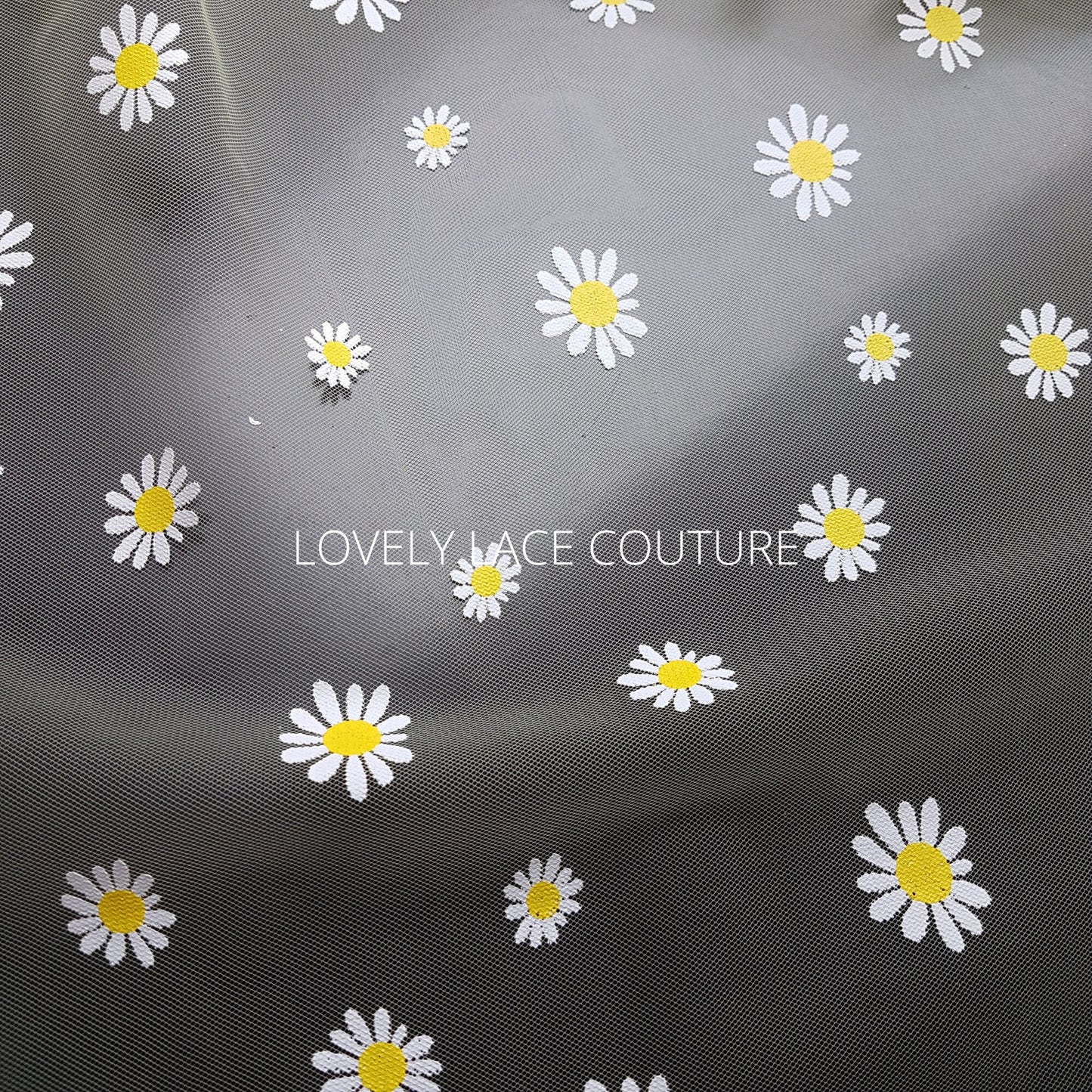 Soft tulle fabric, star and moon tulle print in rosé color LL-1468, margaret flowers print in yellow color LL-1469, printed mesh fabric