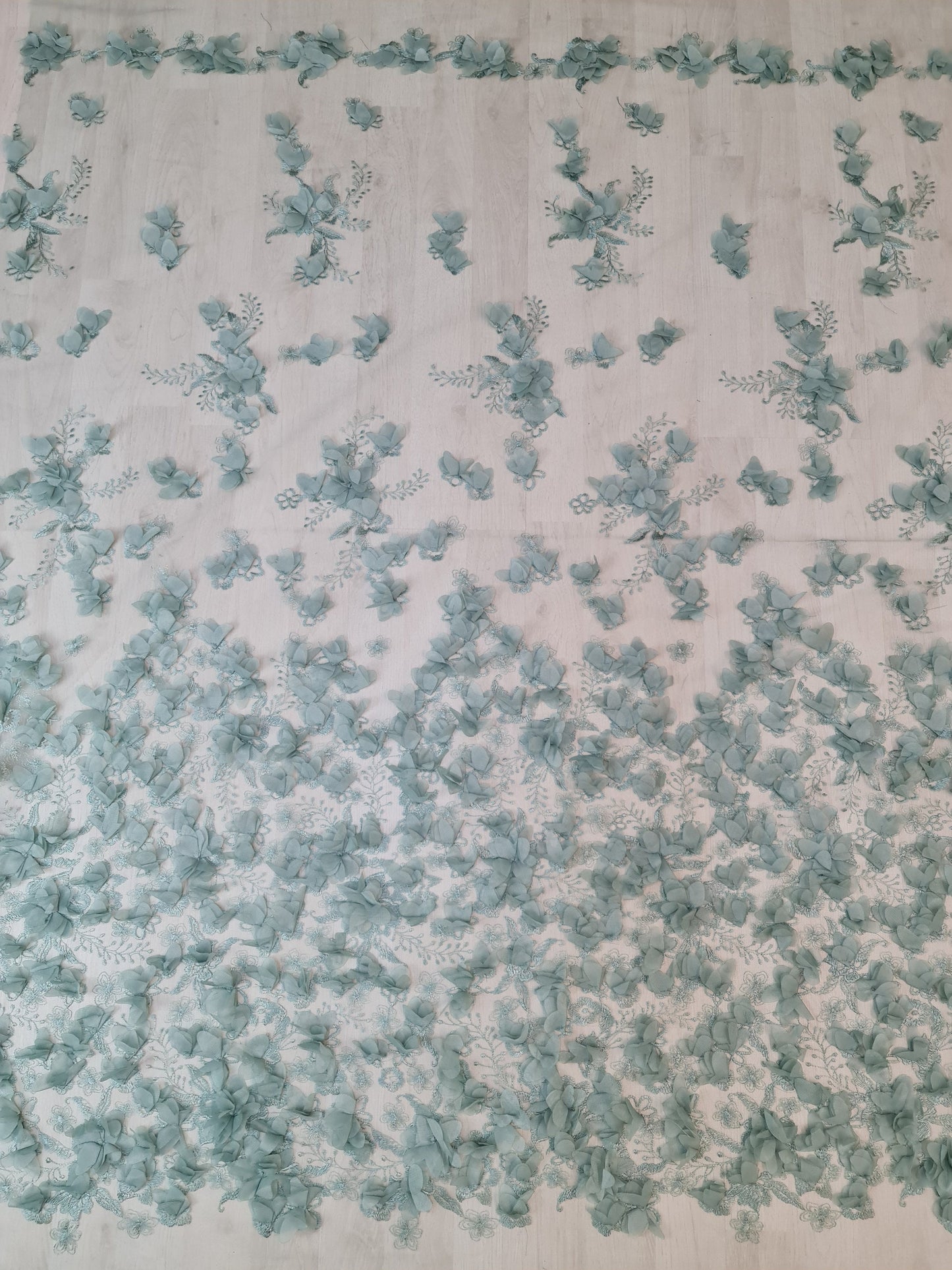 LL - 1453, Beautiful lace fabric with big 3d flowers in sage green color