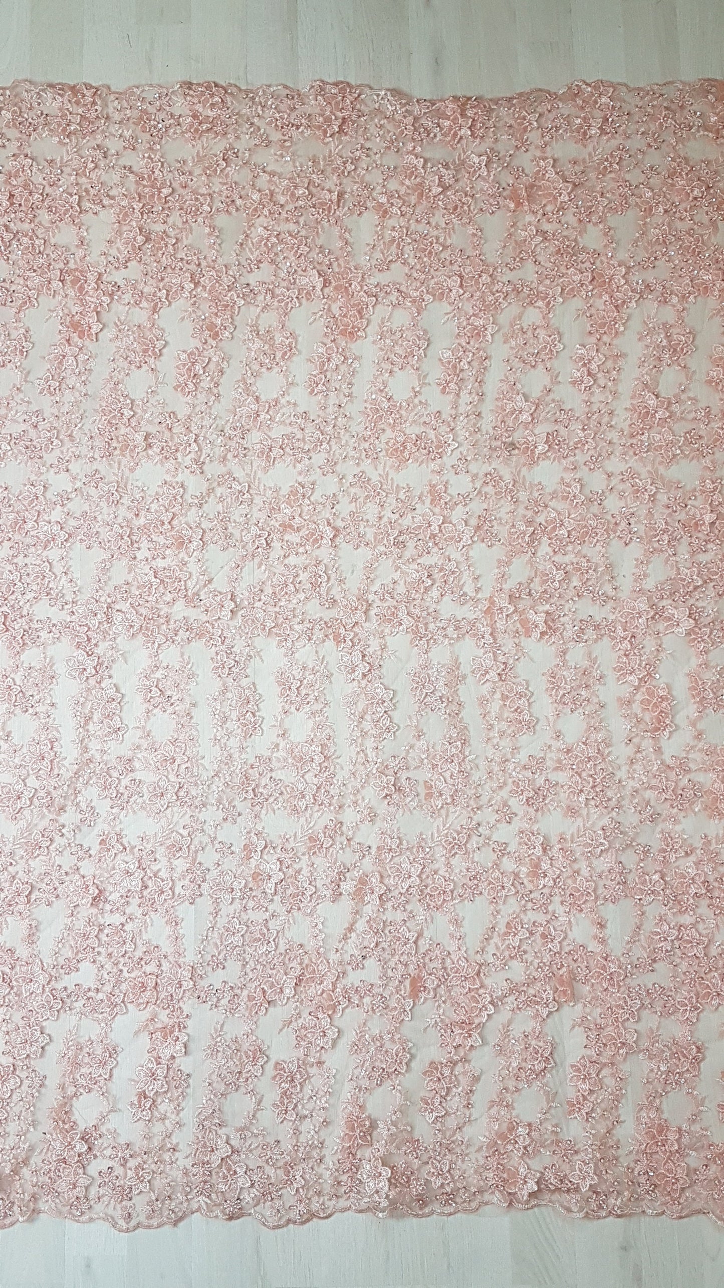 Gorgeous Lace fabric with 3D-Flowers in lovely rosé color, allover design, fabric per metre, LL-1331