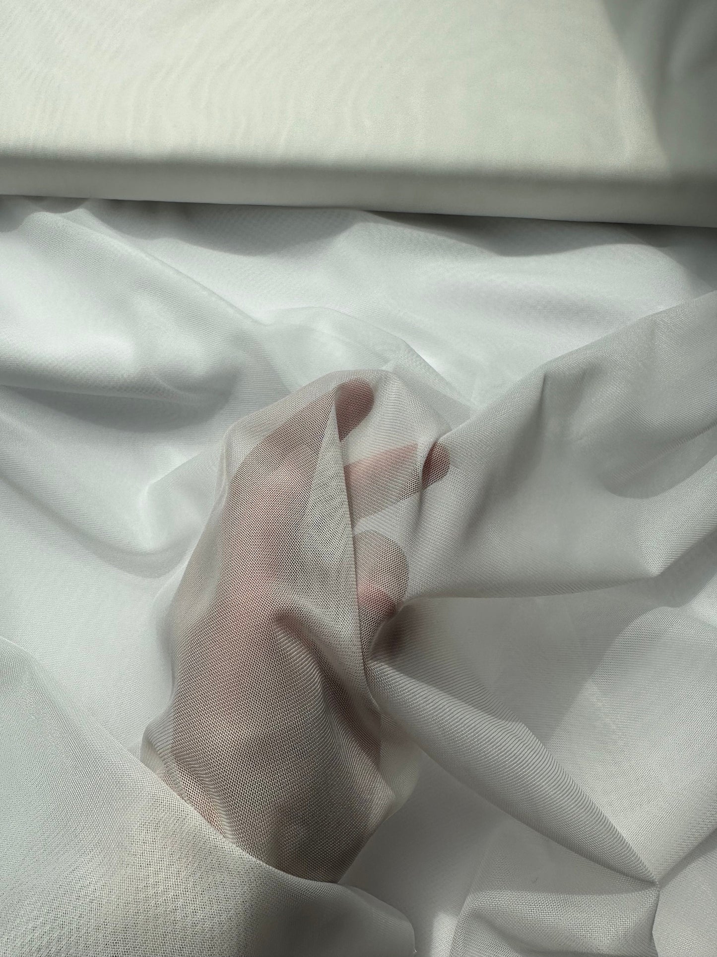 100cm length, 160cm wide, transparent Mesh Fabric in light-ivory color, slightly stretchy, perfect as lining for bridal dresses