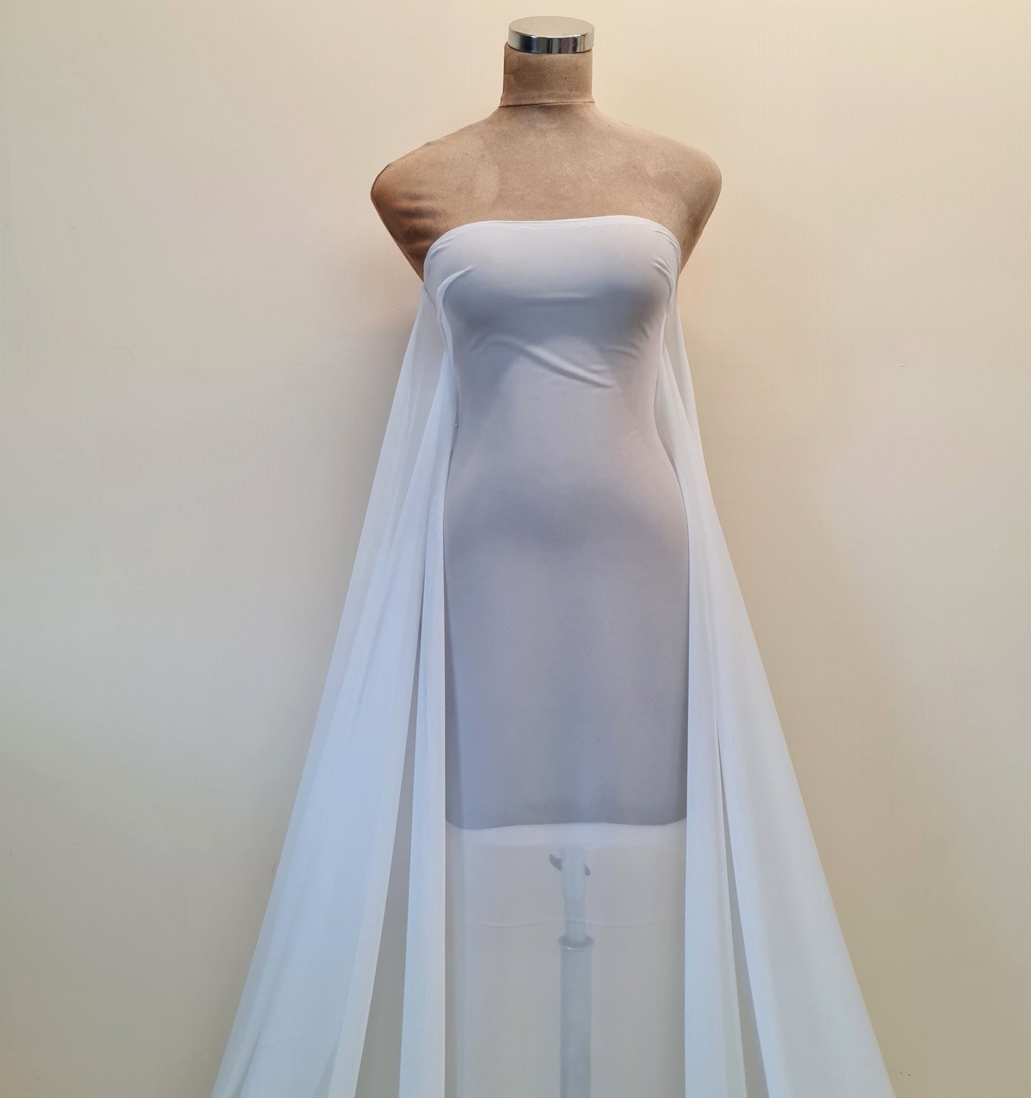 100cm length, 160cm wide, transparent Mesh Fabric in light-ivory color, slightly stretchy, perfect as lining for bridal dresses
