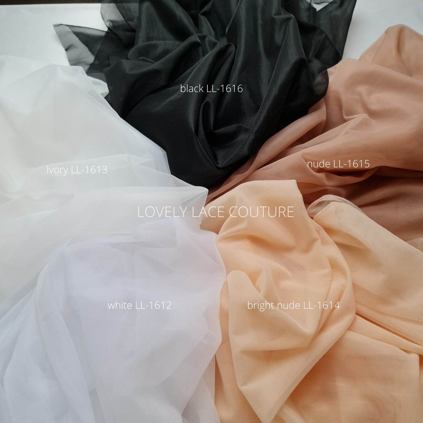 corset mesh fabric, marquisette powernet fabric in white, ivory, bright nude, nude and black color, strong, non stretch, soft feeling