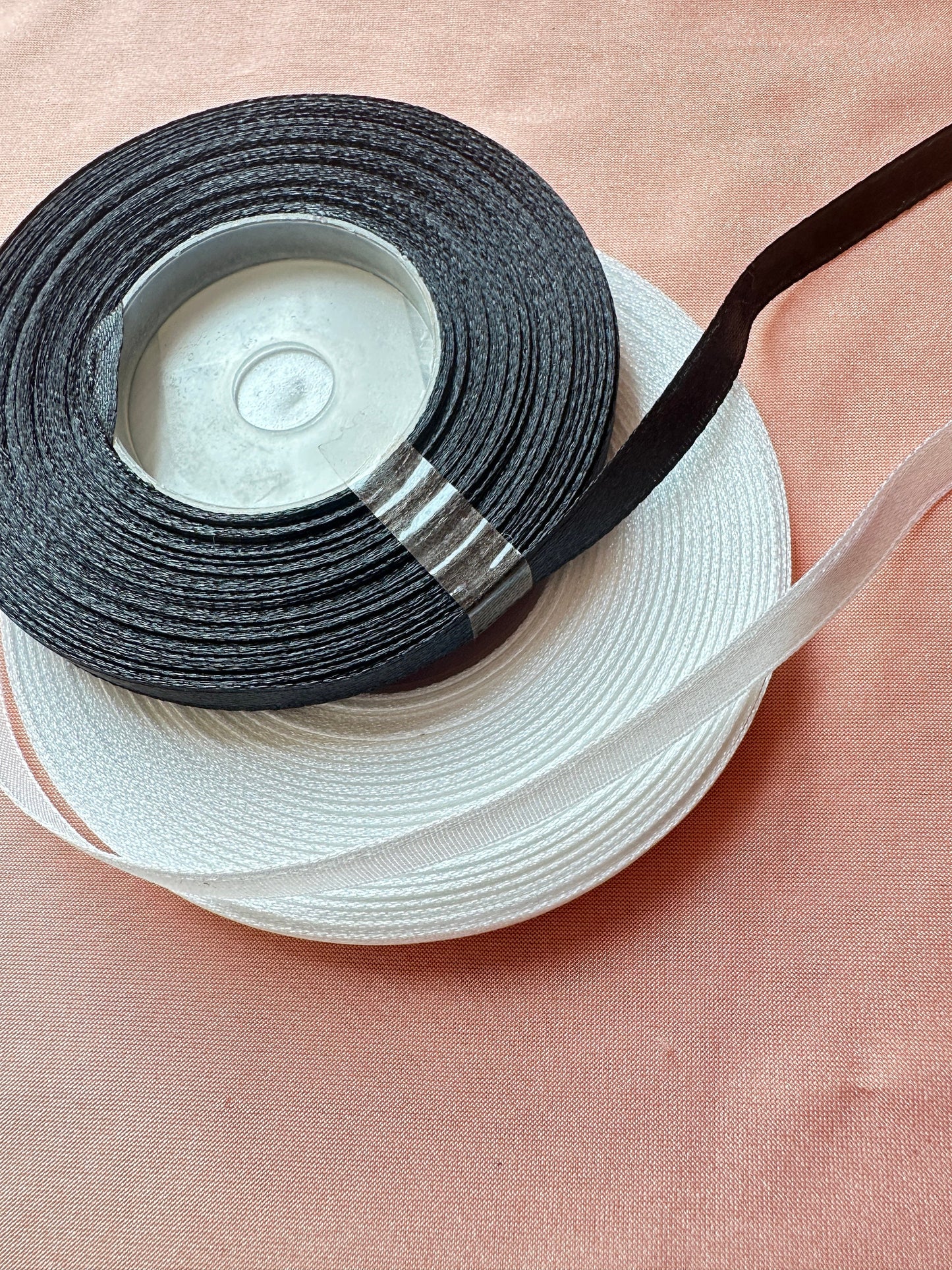 27Meter satin ribbon 6mm wide, in off-white or black color, LL-B100