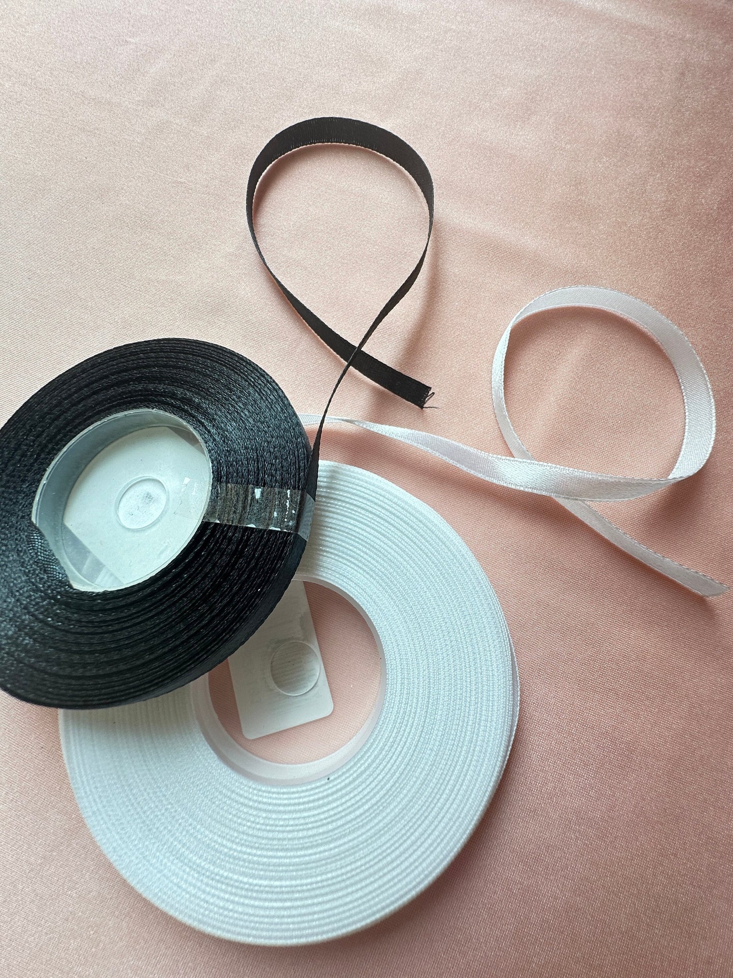 27Meter satin ribbon 6mm wide, in off-white or black color, LL-B100