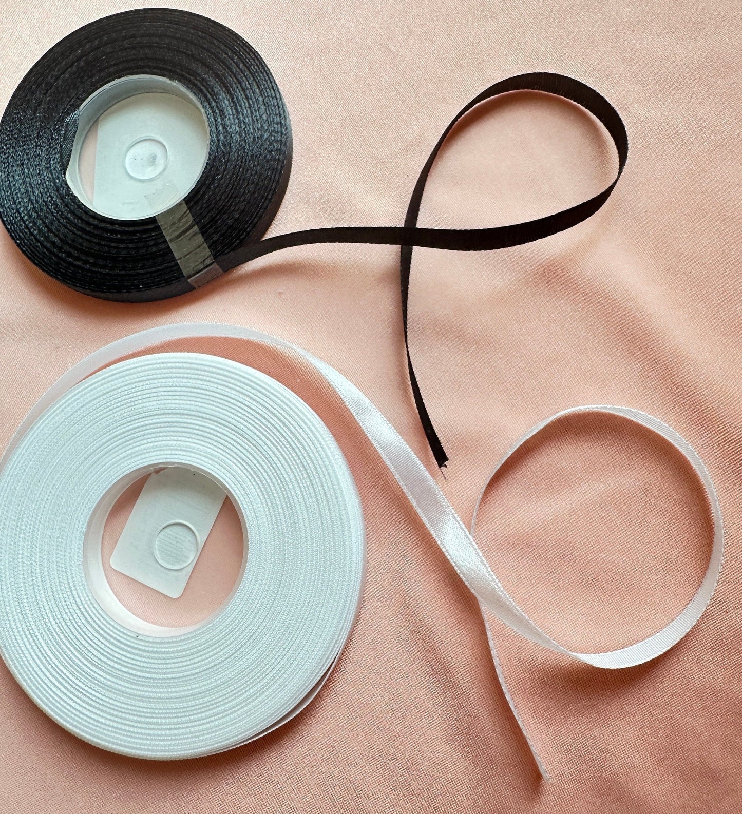 27Meter satin ribbon 6mm wide, in off-white or black color, LL-B100