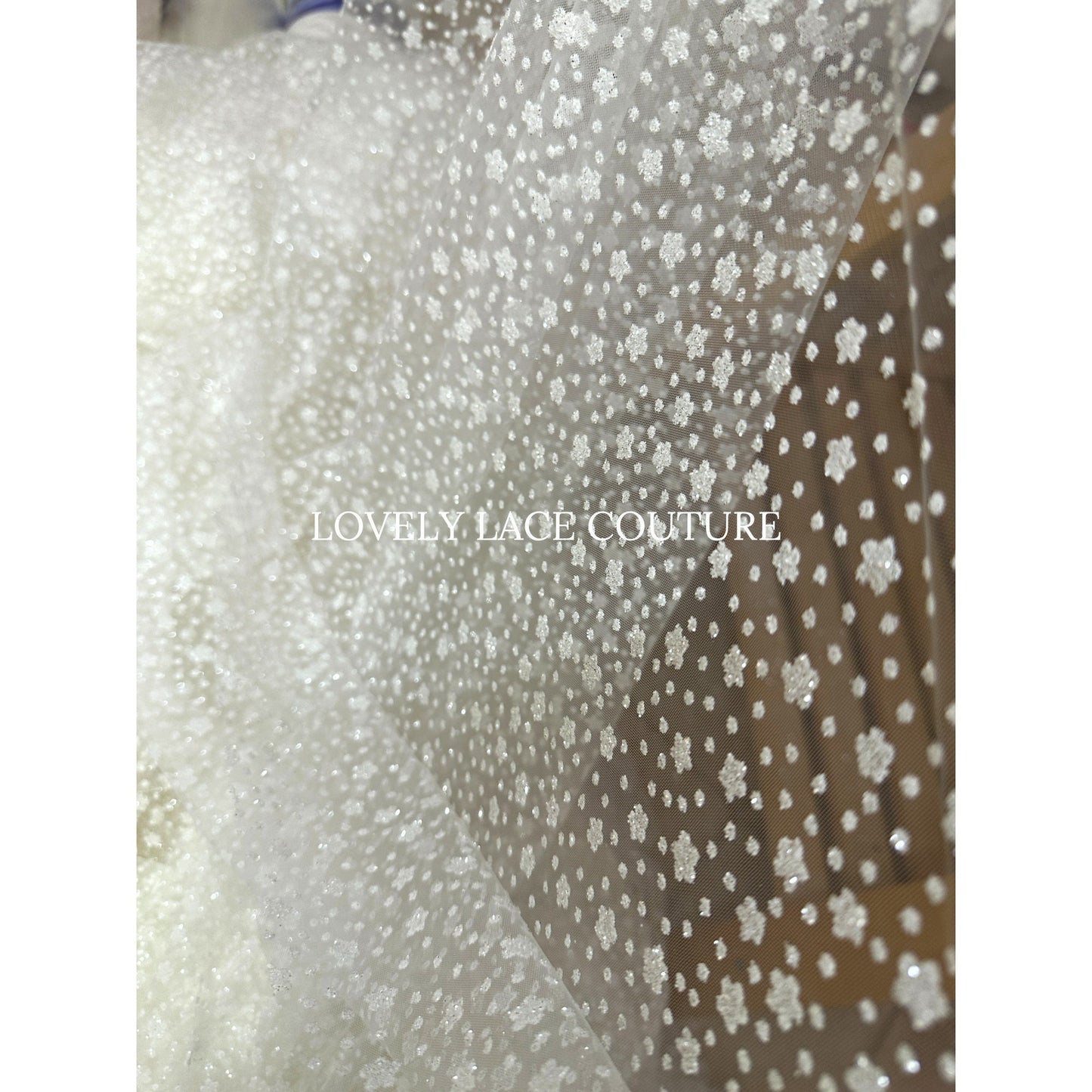 glitter tulle fabric with flower dot pattern