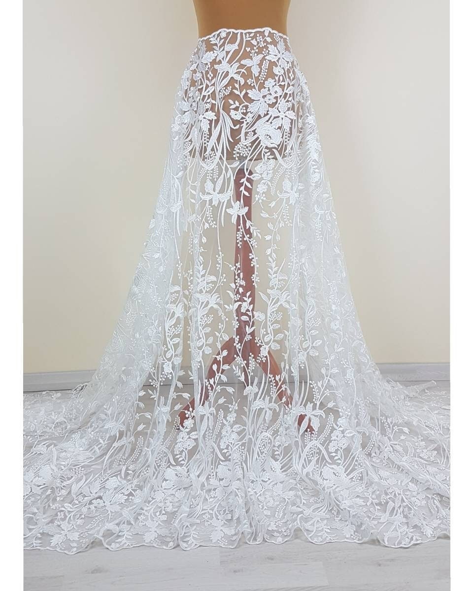 floral lace fabric in off-white color