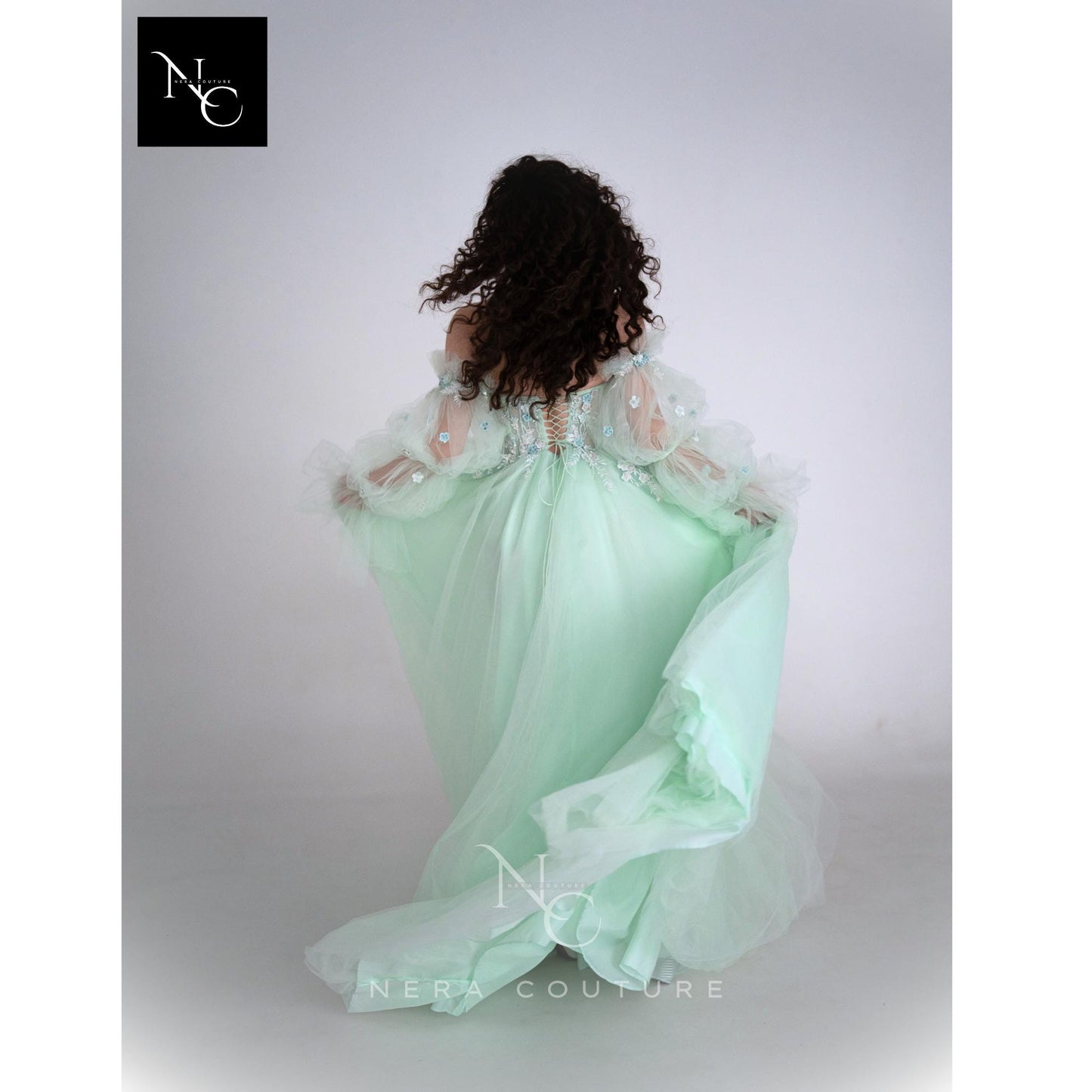 Bridgerton / Victorian inspired dress, a line weddingdress in mint color, fairy tale dress with sleeves princess bridal dress ballgown
