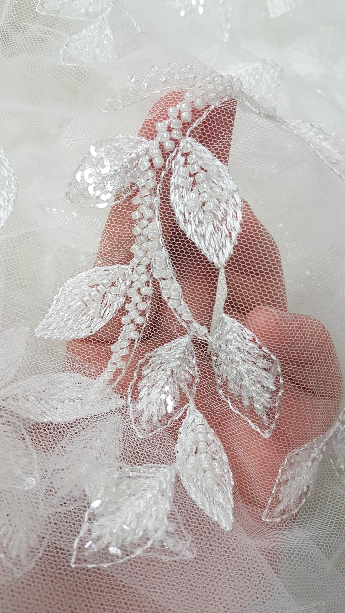 high quality wedding dress lace in white color, lace fabric with leaf design, embroided tull, branch pattern, soft tulle lace fabric LL-1101