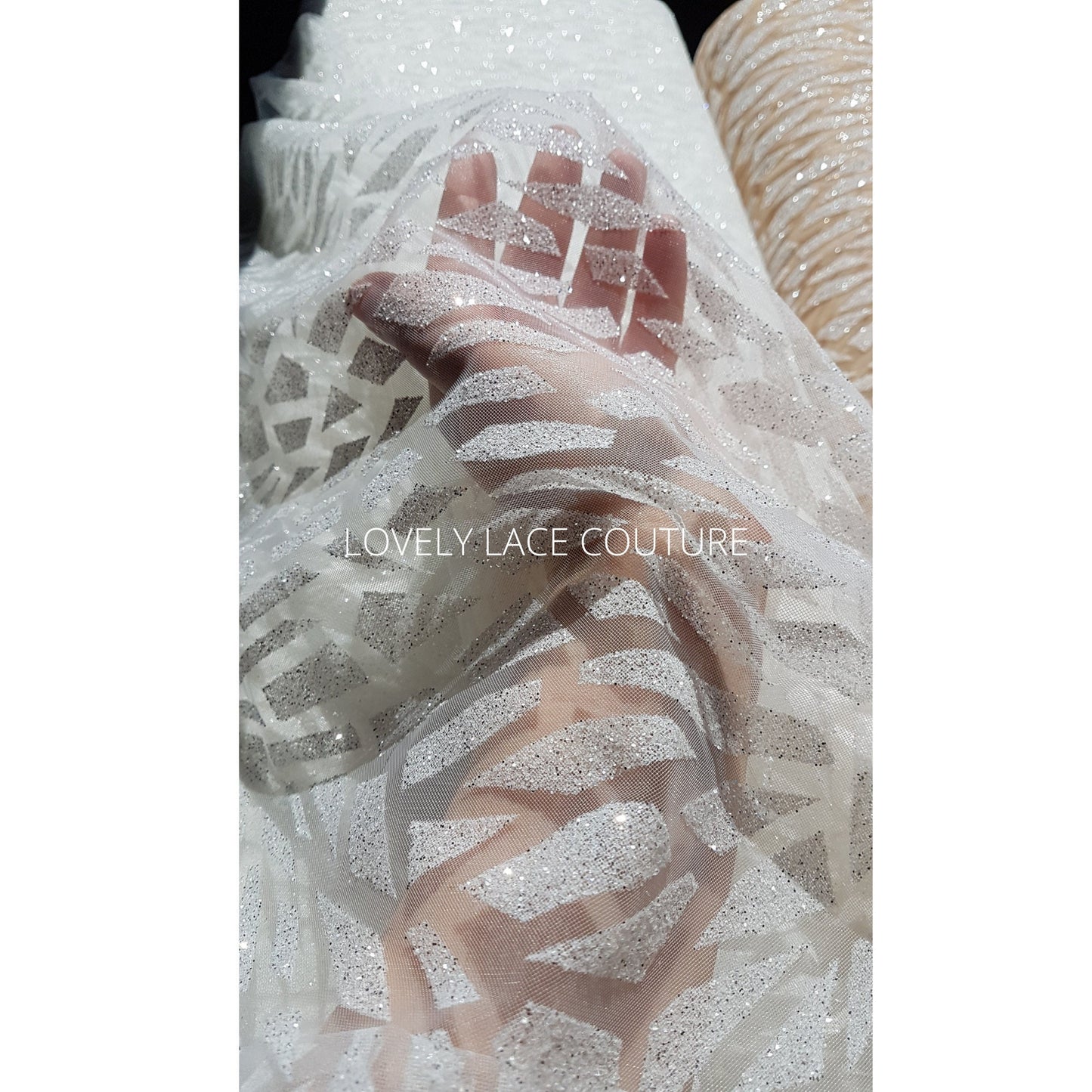 glitter tulle fabric, abstract pattern