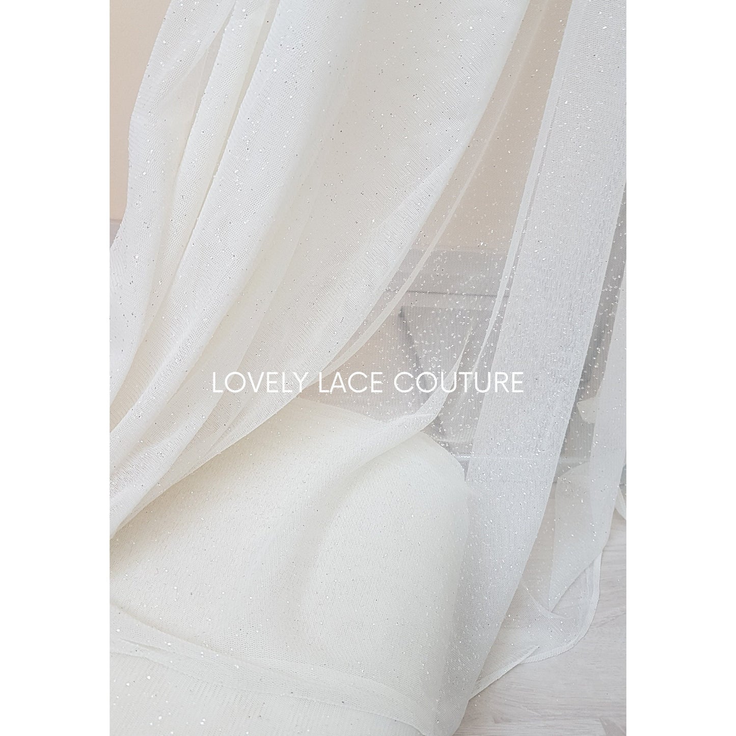 Very soft glitter tulle fabric in off-white or ivory, sparkling tulle for bridal veils or wedding dresses, mesh fabric, veil tulle LL-1462