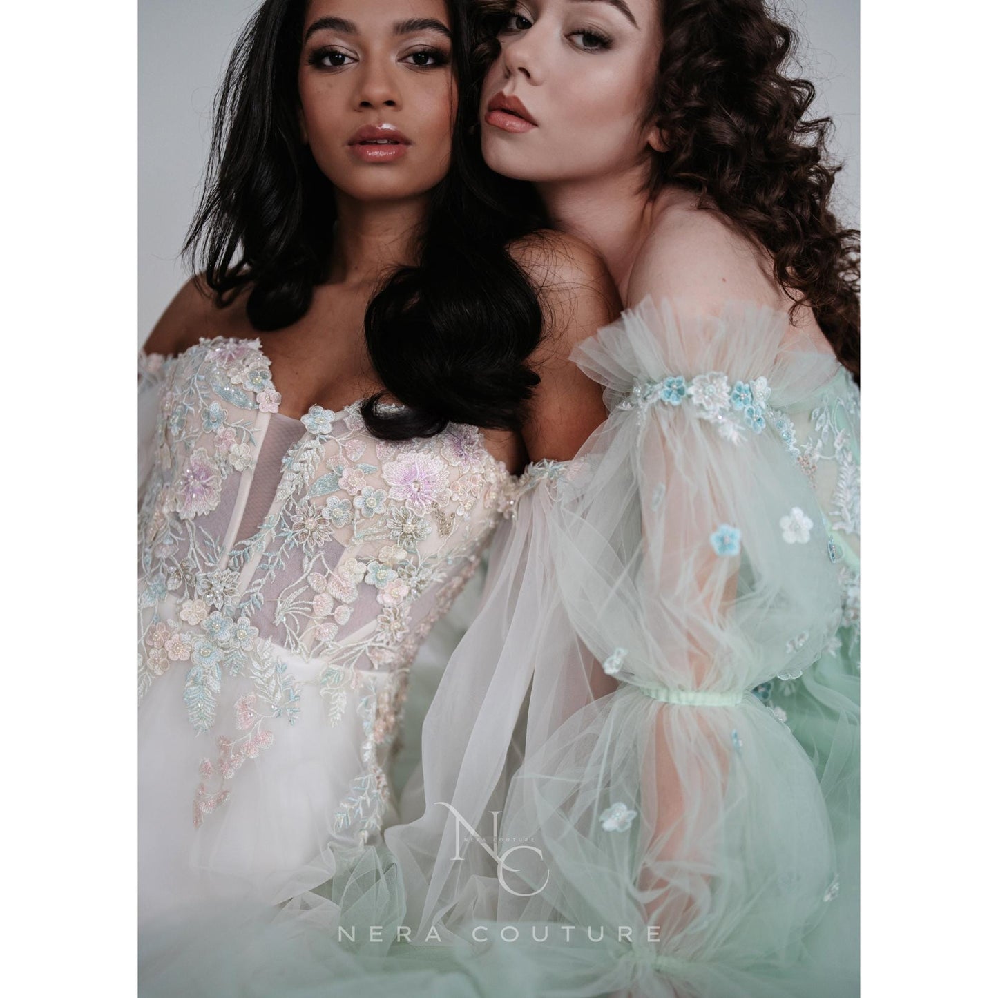 Bridgerton / Victorian inspired dress, a line weddingdress in mint color, fairy tale dress with sleeves princess bridal dress ballgown