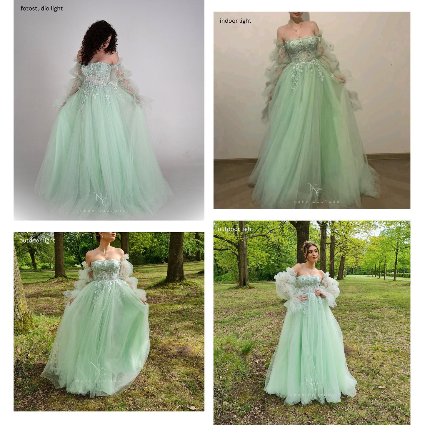 Bridgerton / Victorian inspired dress, a line weddingdress in mint color, fairy tale dress with sleeves princess bridal dress ballgown