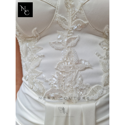 Robe d'inspiration Bridgerton / victorienne, robe de mariée trapèze de couleur menthe, robe de conte de fées avec manches, robe de mariée princesse, robe de bal